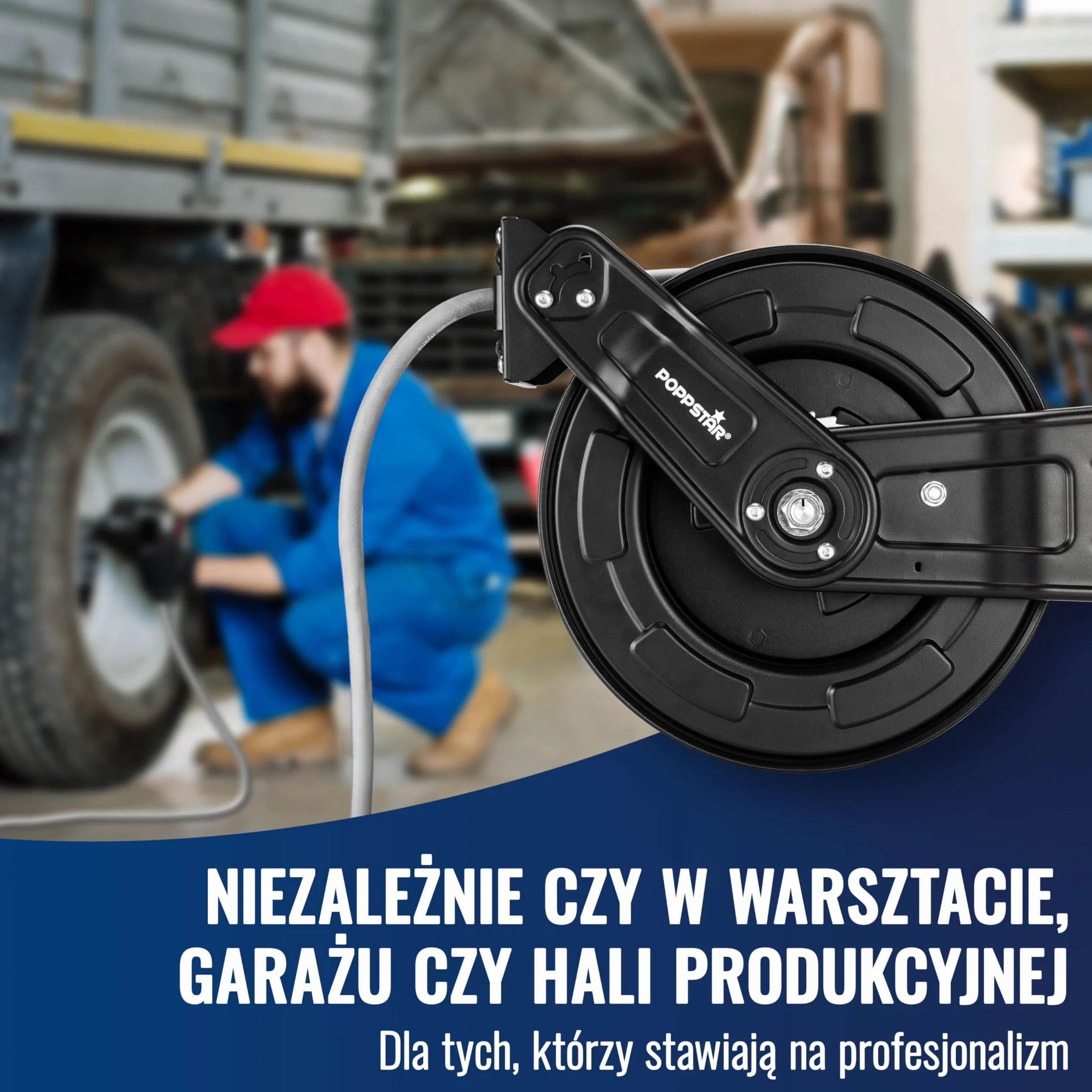 Poppstar wąż pneumatyczny na stalowym bębnie (20m+2m, średnica (9,2x15mm)) złącza 1/4 cala BSPT