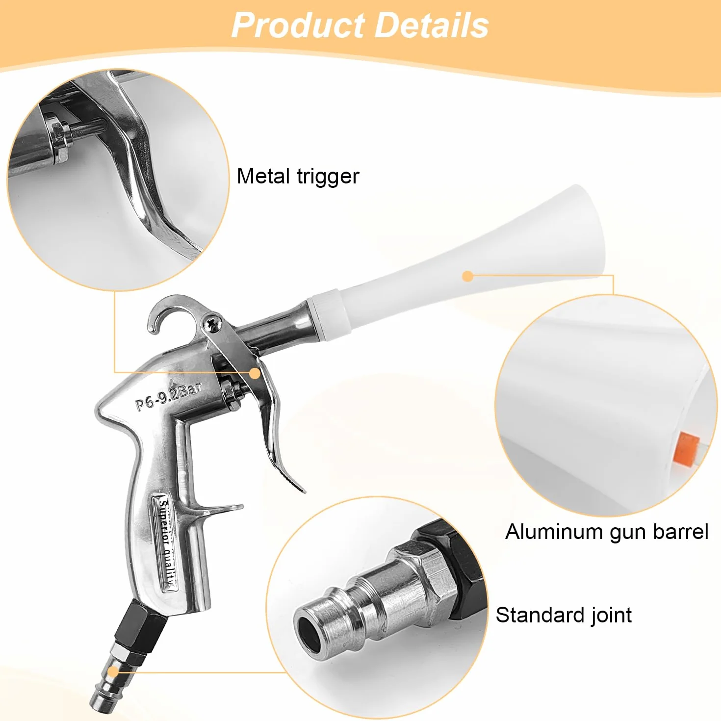 Pistolet do czyszczenia sprężonym powietrzem, pistolet na sprężone powietrze, pistolet pneumatyczny do wywiewania sprężonego powietrza, 6-9,2 barów pistolet na sprężone powietrze, pistolet