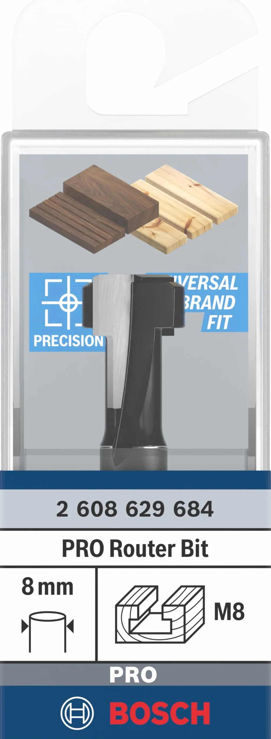 Bosch 1x Frez PRO Keyhole (do Miękkie drewno, Twarde drewno, Ø 8,6 mm, Professional Akcesoria Frez ręczny, Frez krawędziowy)