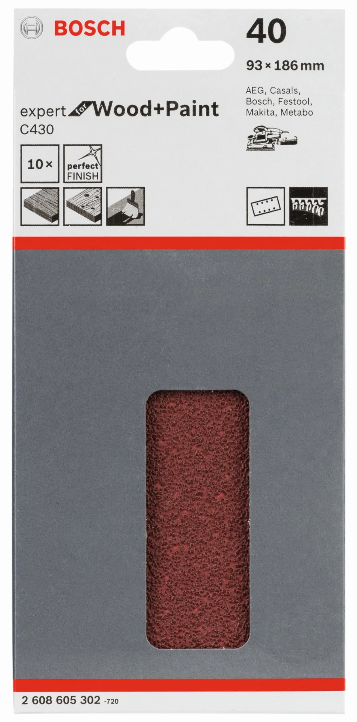 Bosch 2608605302 Arkusze szlifierskie 93 x 186 mm do szlifierek oscylacyjnych