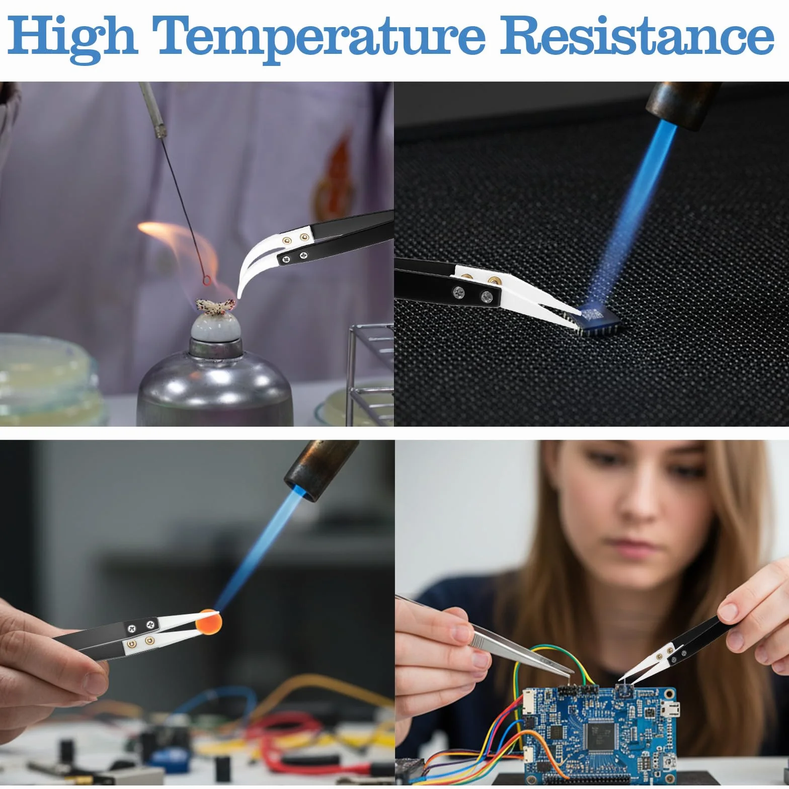 3-częściowy zestaw pęset ceramicznych, nieprzewodzące, odporne na wysokie temperatury, antymagnetyczne, elektroniczne pęsety do lutowania, końcówka wygięta końcówka do szpuli, biżuterii, naprawy
