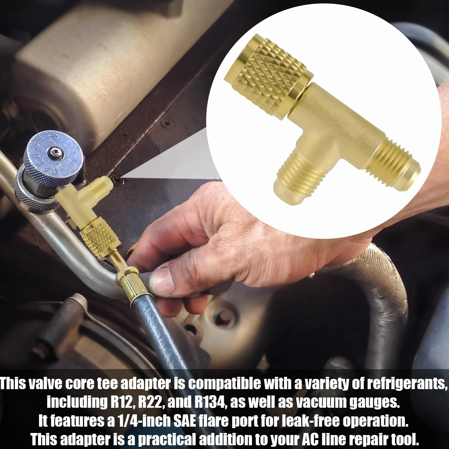 2szt Szybkozłączki Trójnik Dostępowy, 1/4'' Mosiężny Zawór SAE Adapter Trójnika do Części Klimatyzacyjnych do Manometru R22 R12 R134 Kolektor Pompy Próżniowej Głębokiej