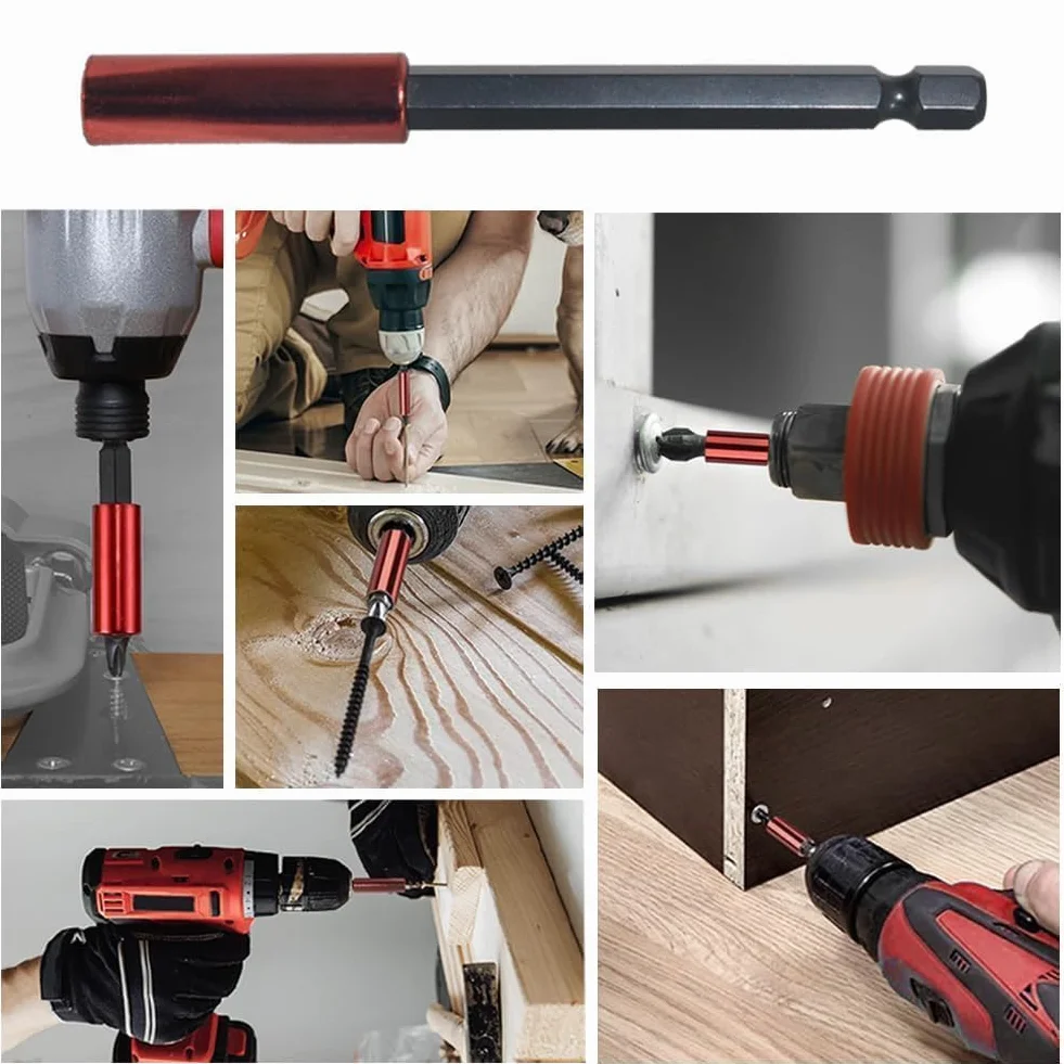 Zestaw uchwytów do wierteł 5-częściowy, magnetyczny, ekstra mocny, z wałem sześciokątnym 1/4", przedłużką wiertarską, uchwytem i adapterem do wkrętarek udarowych dla wkrętarek akumulatorowych