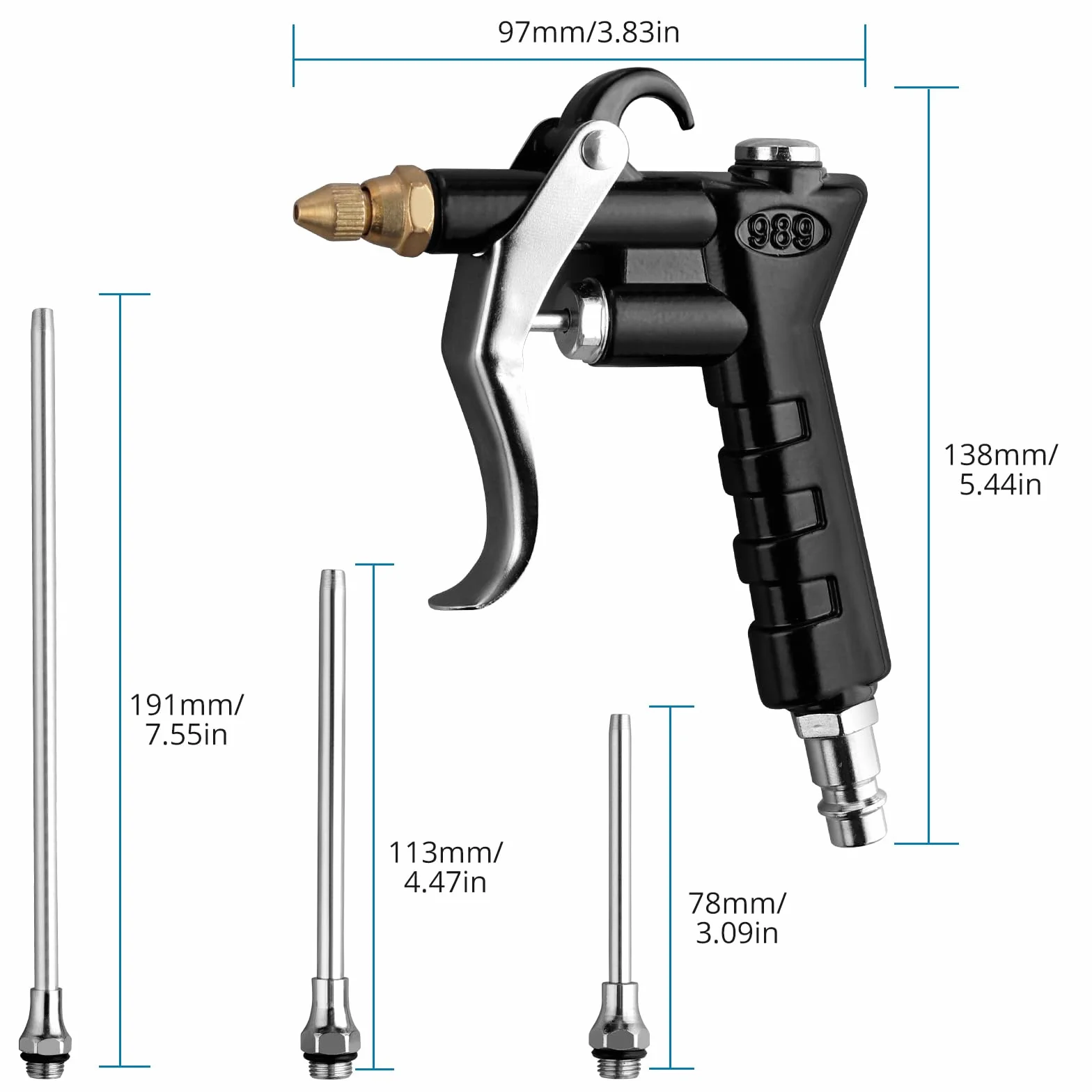 AUTOUTLET 2 x pistolet na sprężone powietrze do szybkozłączki 1/4" BSP, wysokociśnieniowy pistolet wydmuchowy z 6 dyszami i regulowanym wlotem powietrza, pistolet do wydmuchiwania sprężonego powietrza