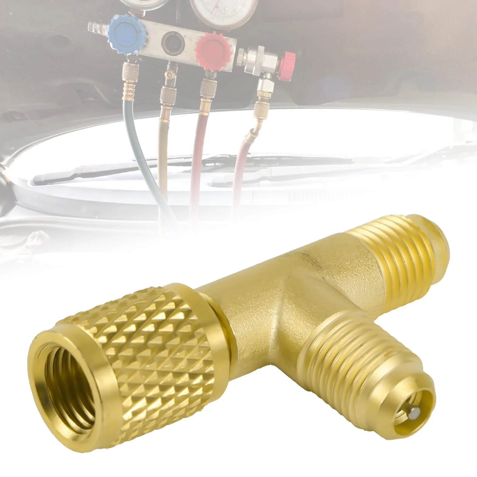 2szt Szybkozłączki Trójnik Dostępowy, 1/4'' Mosiężny Zawór SAE Adapter Trójnika do Części Klimatyzacyjnych do Manometru R22 R12 R134 Kolektor Pompy Próżniowej Głębokiej
