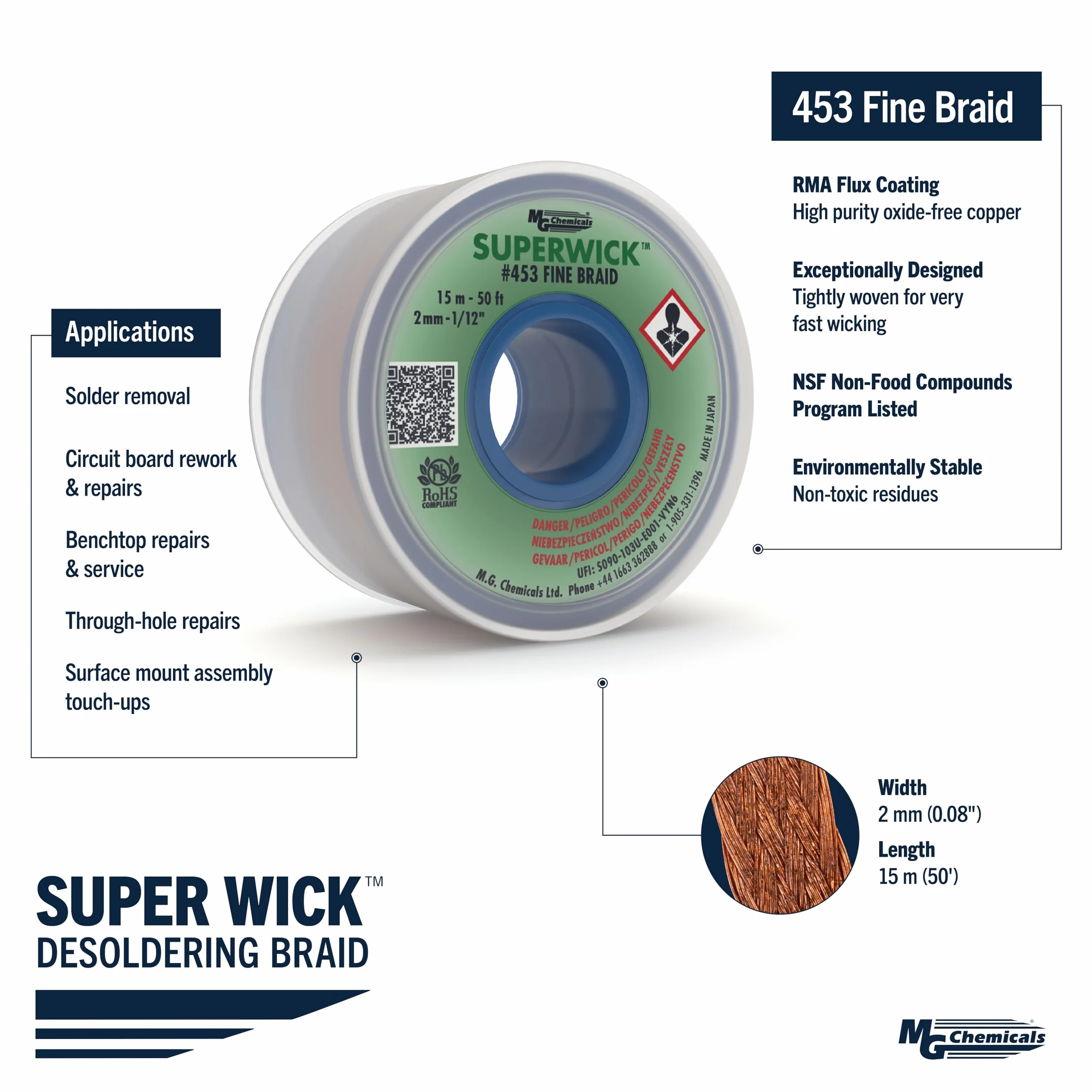 MG Chemicals #453 Fine Braid Super Wick™ – rozlutowująca, 2,0 mm szerokości