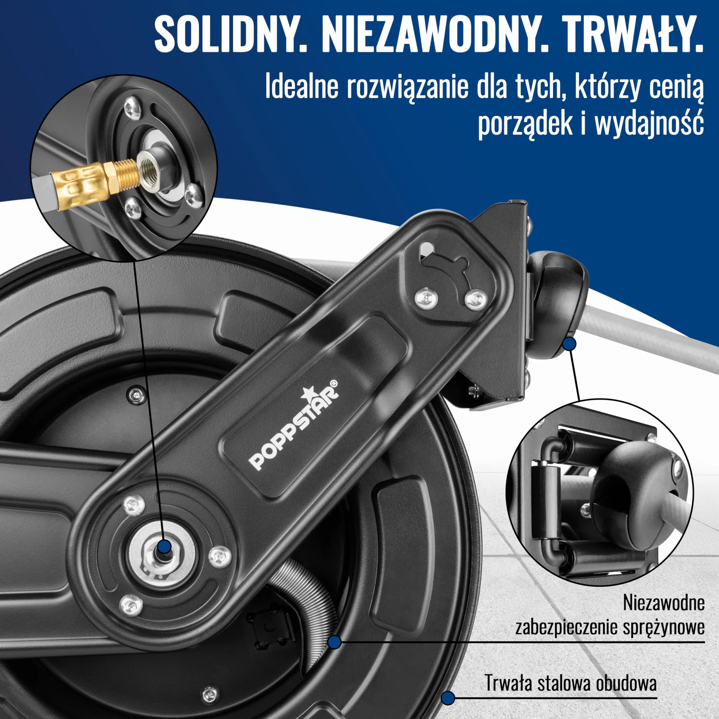 Poppstar wąż pneumatyczny na stalowym bębnie (20m+2m, średnica (9,2x15mm)) złącza 1/4 cala BSPT