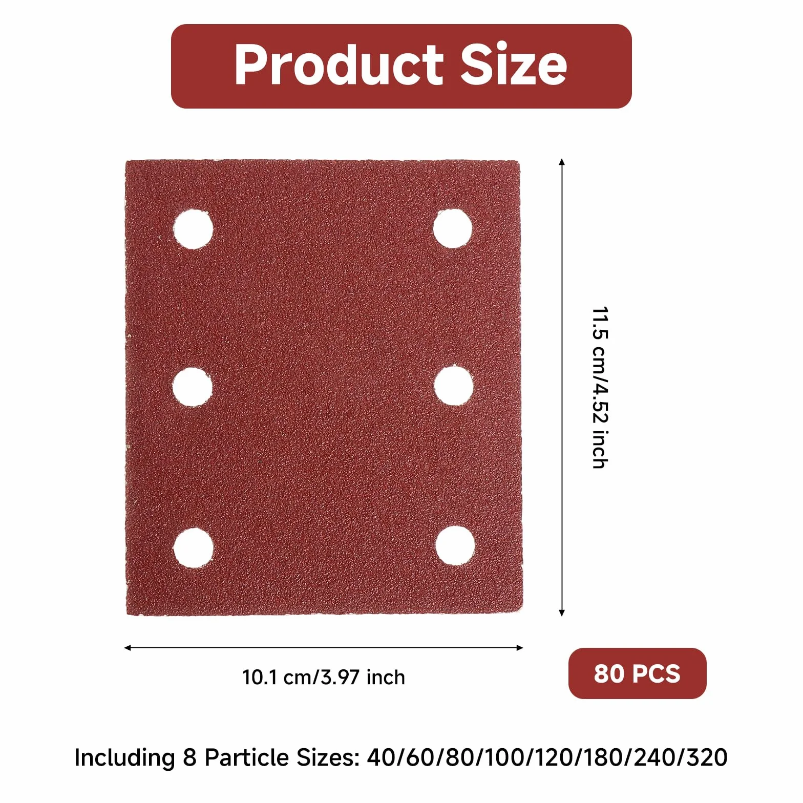 80 sztuk papieru ściernego, na rzepy, 115 x 101 mm, ziarnistość 40, 60, 80, 100, 120, 180, 240, 320, 6 otworów, arkusze szlifierek oscylacyjnych, do szlifierek oscylacyjnych, kompatybilne z Makita