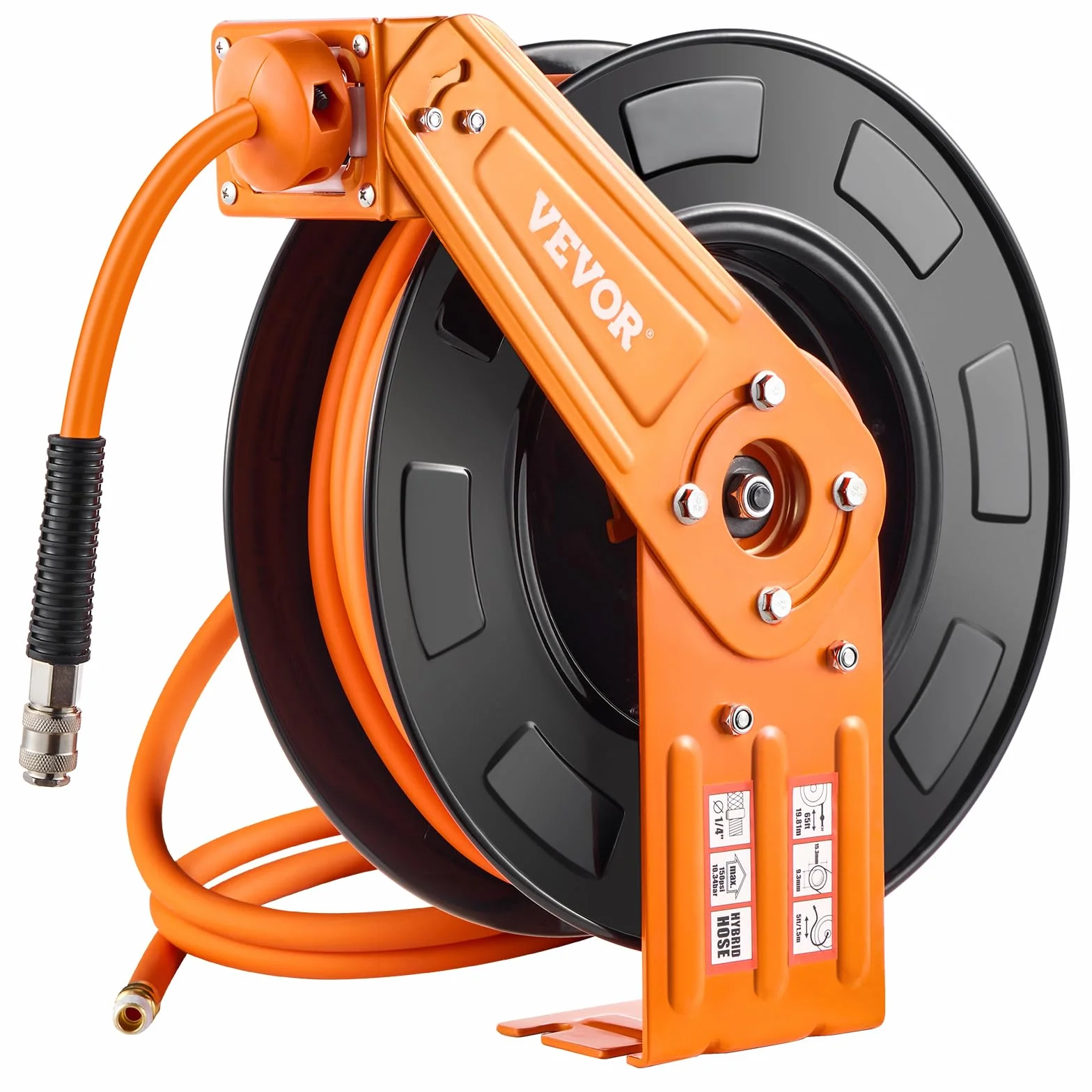 VEVOR Wąż pneumatyczny, bęben do węża, 9,52 mm x 19,81 m, hybrydowy wąż powietrza, maks. 300 psi, zwijacz węża z automatycznym zwijaniem i przewodem zasilającym, do montażu na suficie/ścianie, do