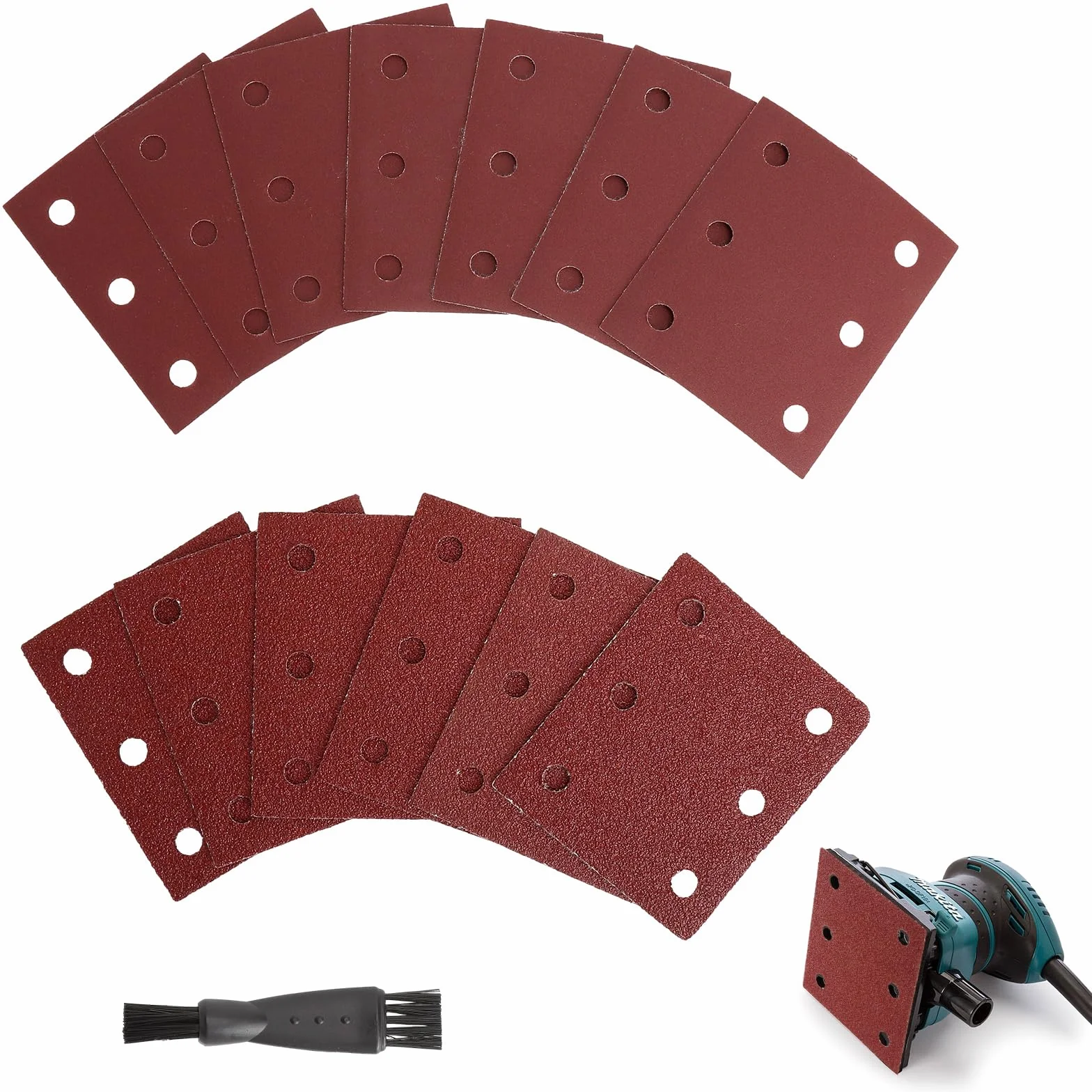 80 sztuk papieru ściernego, na rzepy, 115 x 101 mm, ziarnistość 40, 60, 80, 100, 120, 180, 240, 320, 6 otworów, arkusze szlifierek oscylacyjnych, do szlifierek oscylacyjnych, kompatybilne z Makita
