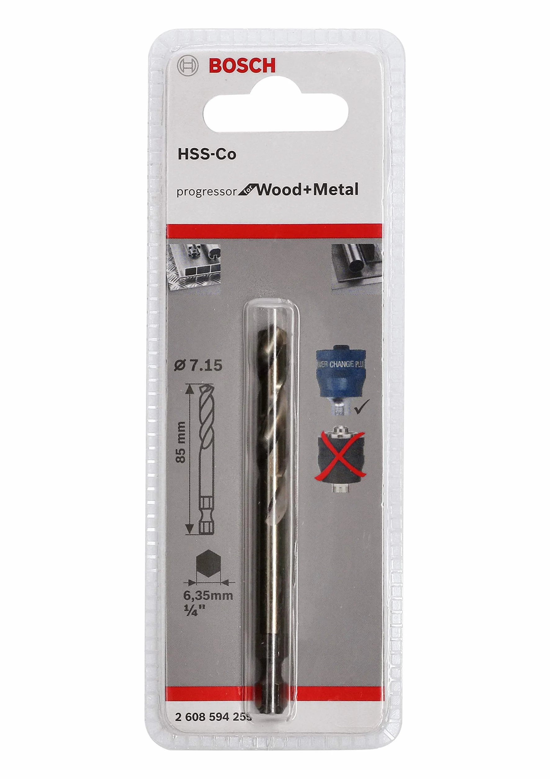 Bosch Professional 1x Wiertło prowadzące Plus HSS-Co (Ø 7.15 x 85 mm, Akcesoria do otwornicy)