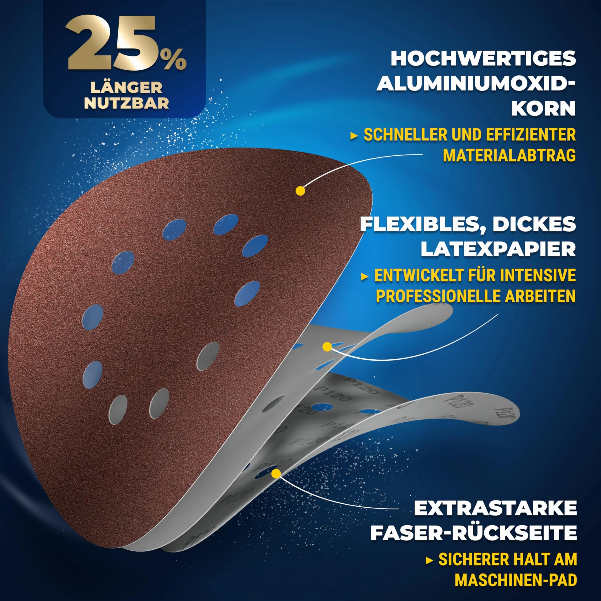 S&R Papier ścierny, 225 mm, rzep P120, 10-otworowe, żyrafa szlifierska 225 mm, 30-częściowy do szlifierek mimośrodowych, szlifierek z długą szyjką (żyrafa szlifierska), papier ścierny do ścian, sufitu