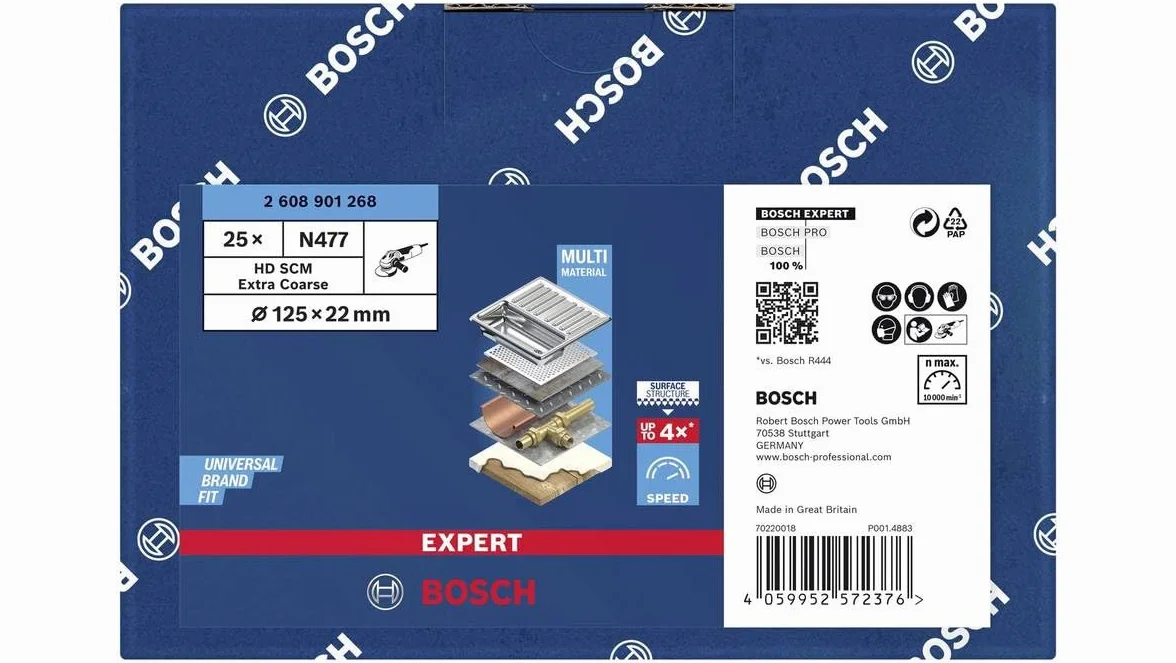 Bosch Professional 1x Tarcze EXPERT N477 SCM (do Blachy stalowe, Stal nierdzewna, Metale nieżelazne, Farba na drewnie, Ø 125 mm, Wersja bardzo duże, Akcesoria Mała szlifierka kątowa)