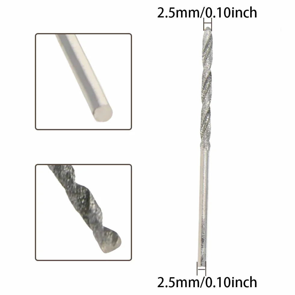 Utoolmart 2,5 mm Emery wiertła spiralne stal szybkotnąca do wiercenia biżuterii, ceramiki, szkła, materiałów półprzewodnikowych 2 szt
