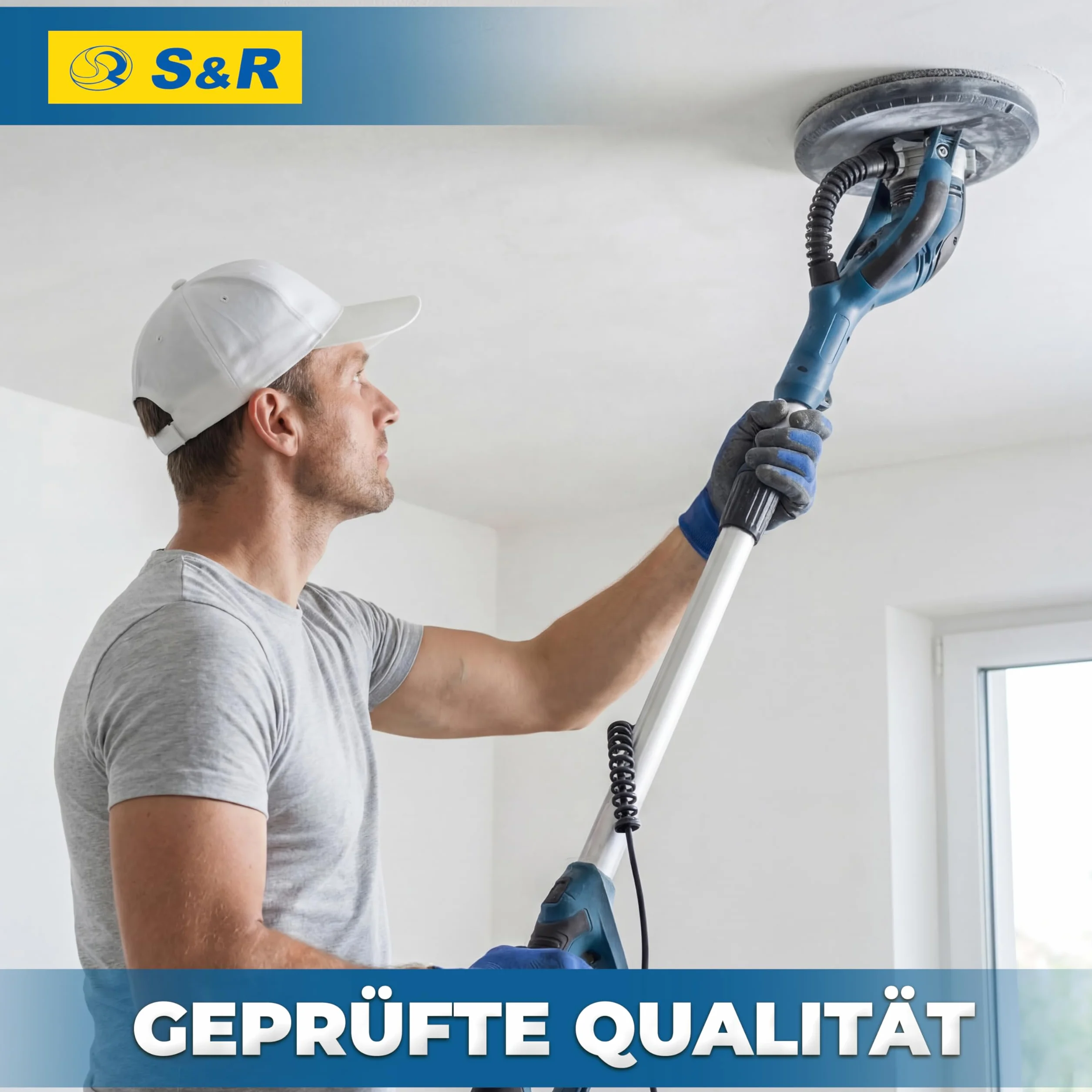 S&R Papier ścierny, 225 mm, rzep P120, 10-otworowe, żyrafa szlifierska 225 mm, 30-częściowy do szlifierek mimośrodowych, szlifierek z długą szyjką (żyrafa szlifierska), papier ścierny do ścian, sufitu
