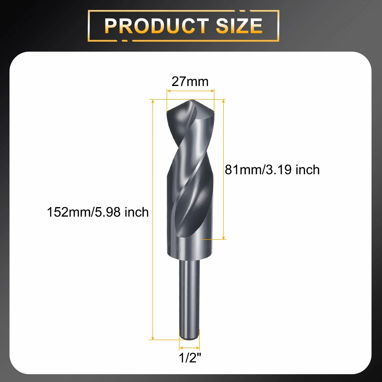 QUARKZMAN Trzpień wiertła 27 mm 1/2", stożkowy trzonek okrągły, 4341, stal szybkotnąca, azotowanie, czarna, standardowa końcówka 118°, do tworzywa sztucznego, drewna, miedzi, aluminium, żelaza