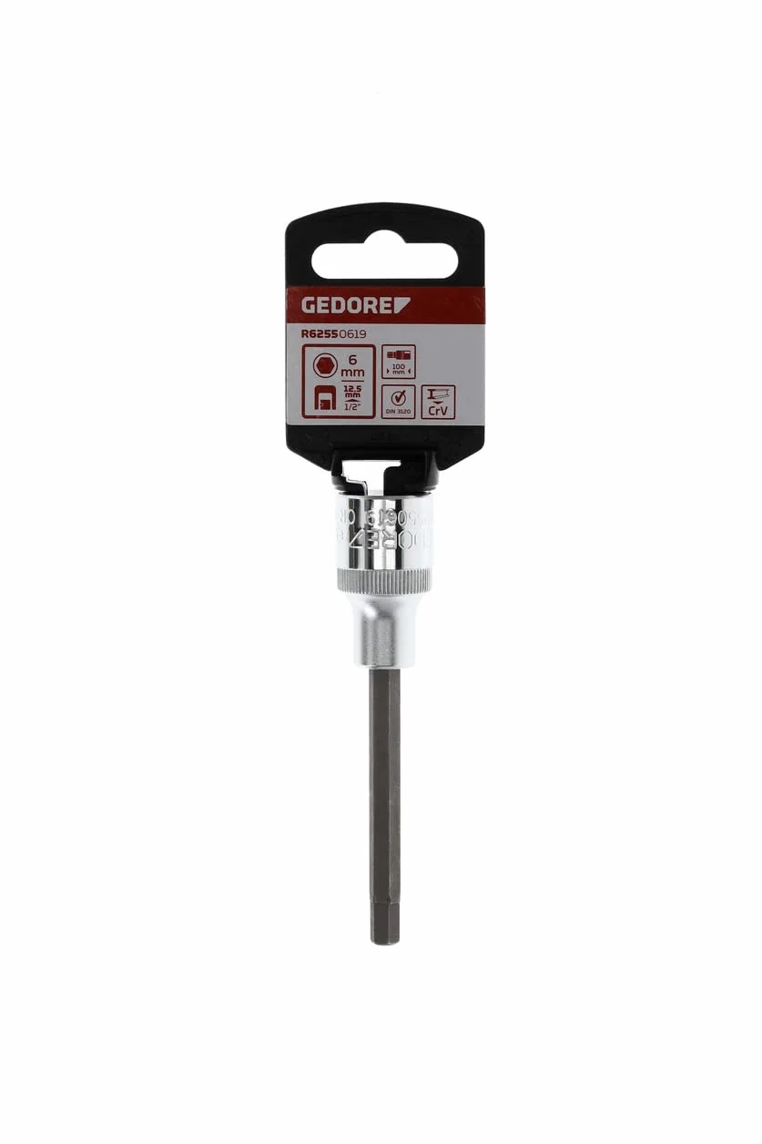GEDORE red nasadka do wkrętarki bit długa 6-kątna, SW 6 mm, 1/2'' 12,5 mm, nasadka śrubokręta, R62550619, stal