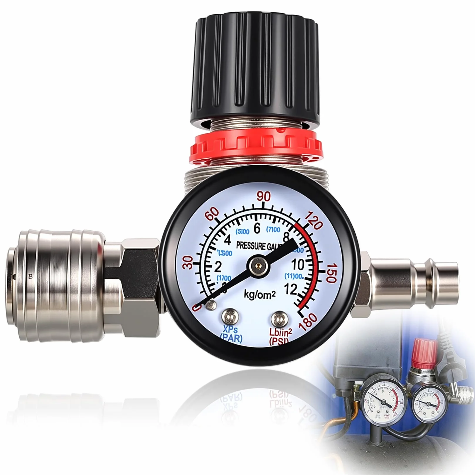 Regulator ciśnienia sprężarki powietrza 1/10.2 cm, przełącznik kontroli ciśnienia sprężarki powietrza z regulatorem zaworów, zawór sterujący 1/4 cala z 175PSI do narzędzi pneumatycznych