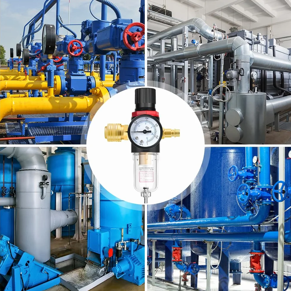Regulator ciśnienia powietrza 1/10.2 cm, regulator filtra sprężonego powietrza, separator wody, smarownica do pułapki wilgoci/oleju, zestaw akcesoriów do narzędzi pneumatycznych