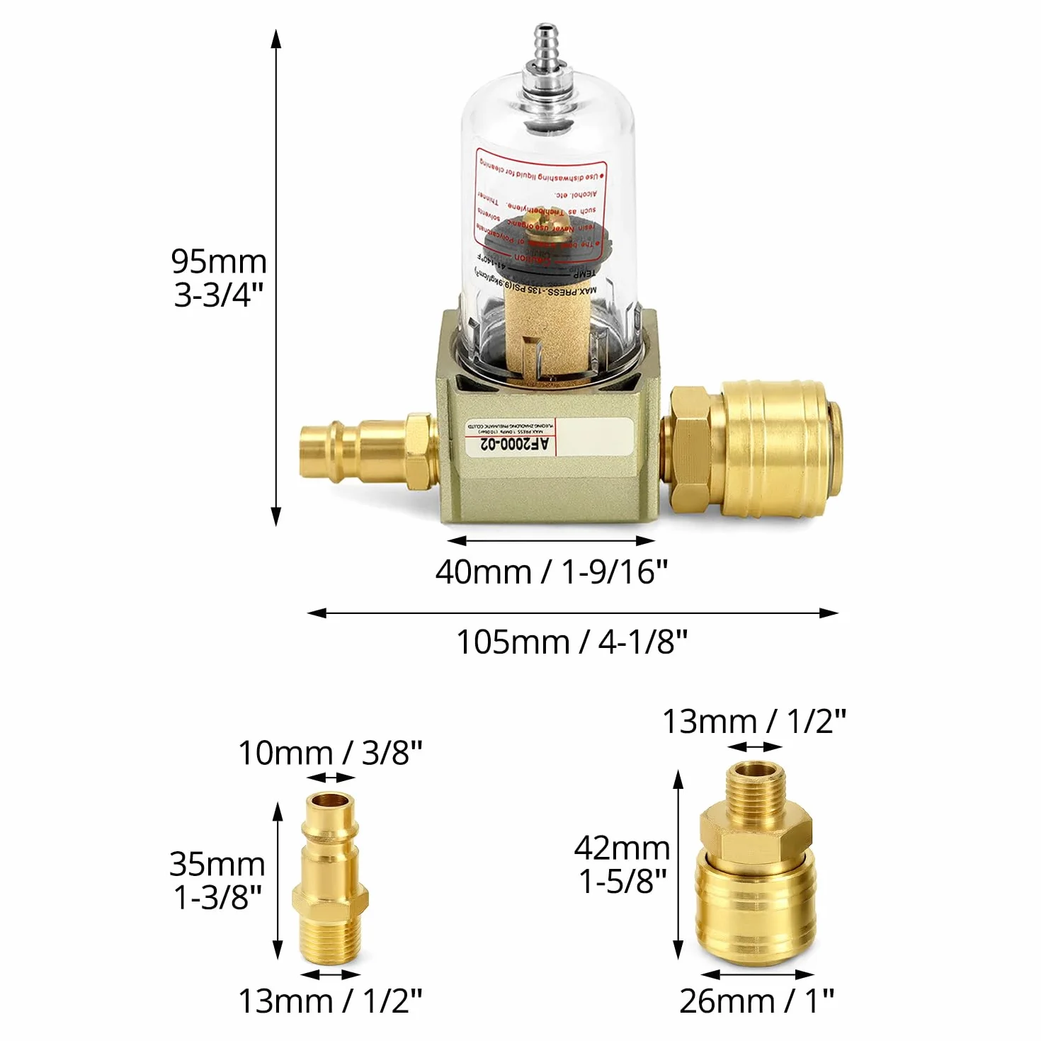 QWORK® filtr sprężonego powietrza, separator wody i oleju, separator sprężonego powietrza, 1/4", szybkozłączka