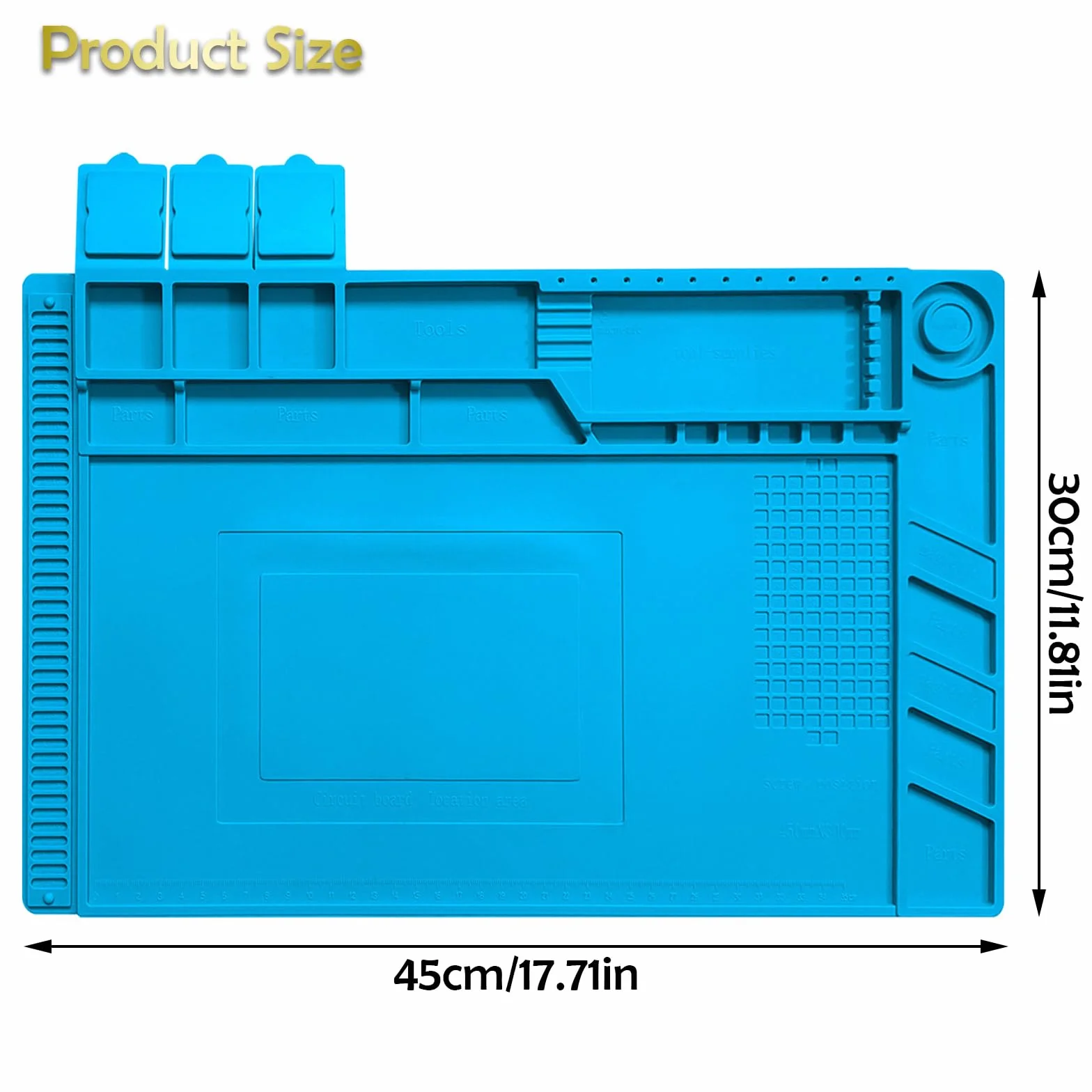 Mata lutownicza, odporna na wysokie temperatury, silikonowa mata robocza do naprawy elektroniki, antypoślizgowa magnetyczna podkładka lutownicza (45 x 30 cm, niebieska) – akcesorium do stacji