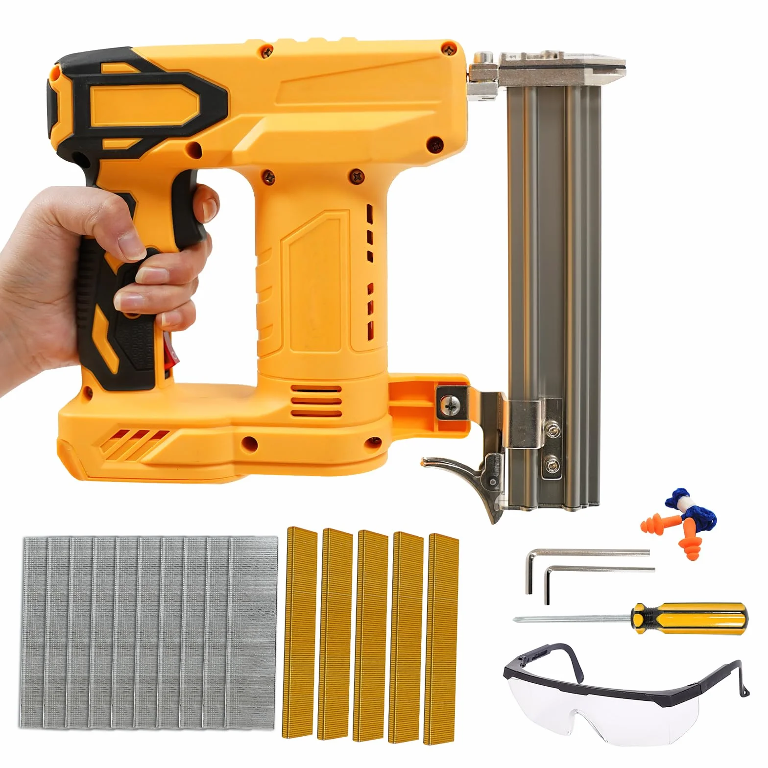 Akumulatorowa gwoździarka Brad do akumulatora Dewalt 18 V 20 V, elektryczna gwoździarka 2 w 1 18 GA, 1000 prostych gwoździ i gwoździ 500 U w zestawie do majsterkowania i obróbki drewna