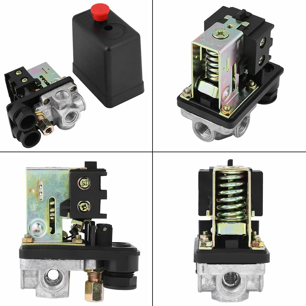 Heavy Duty 240V 16A Czteroportowy Przełącznik Ciśnieniowy Sprężarki Powietrza Sterowanie 90PSI -120PSI 13 * 8 * 6 Przełącznik Ciśnieniowy Sprężarki