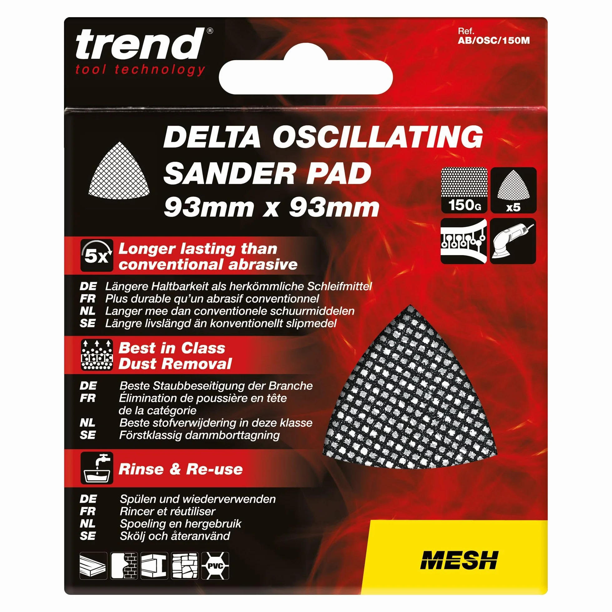 Trend Mesh 93 mm arkusze ścierne Delta, o ziarnistości 150, AB/OSC/150M, Opakowanie 5 szt.