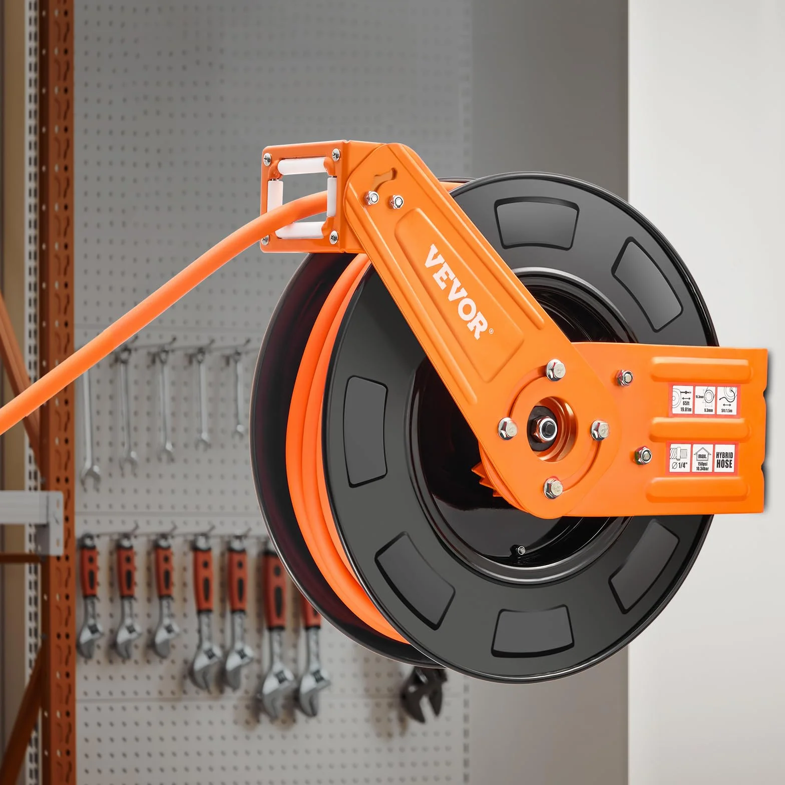 VEVOR Wąż pneumatyczny, bęben do węża, 9,52 mm x 19,81 m, hybrydowy wąż powietrza, maks. 300 psi, zwijacz węża z automatycznym zwijaniem i przewodem zasilającym, do montażu na suficie/ścianie, do
