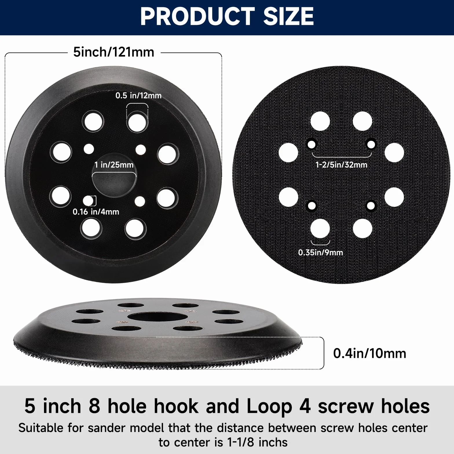 STEBRUAM 2 szt. 5 cali 8-otworowy talerz szlifierski, 125 mm podkładki zapasowe do Ryobi RS290 RS280, Milwaukee 6021-21, 6034-21