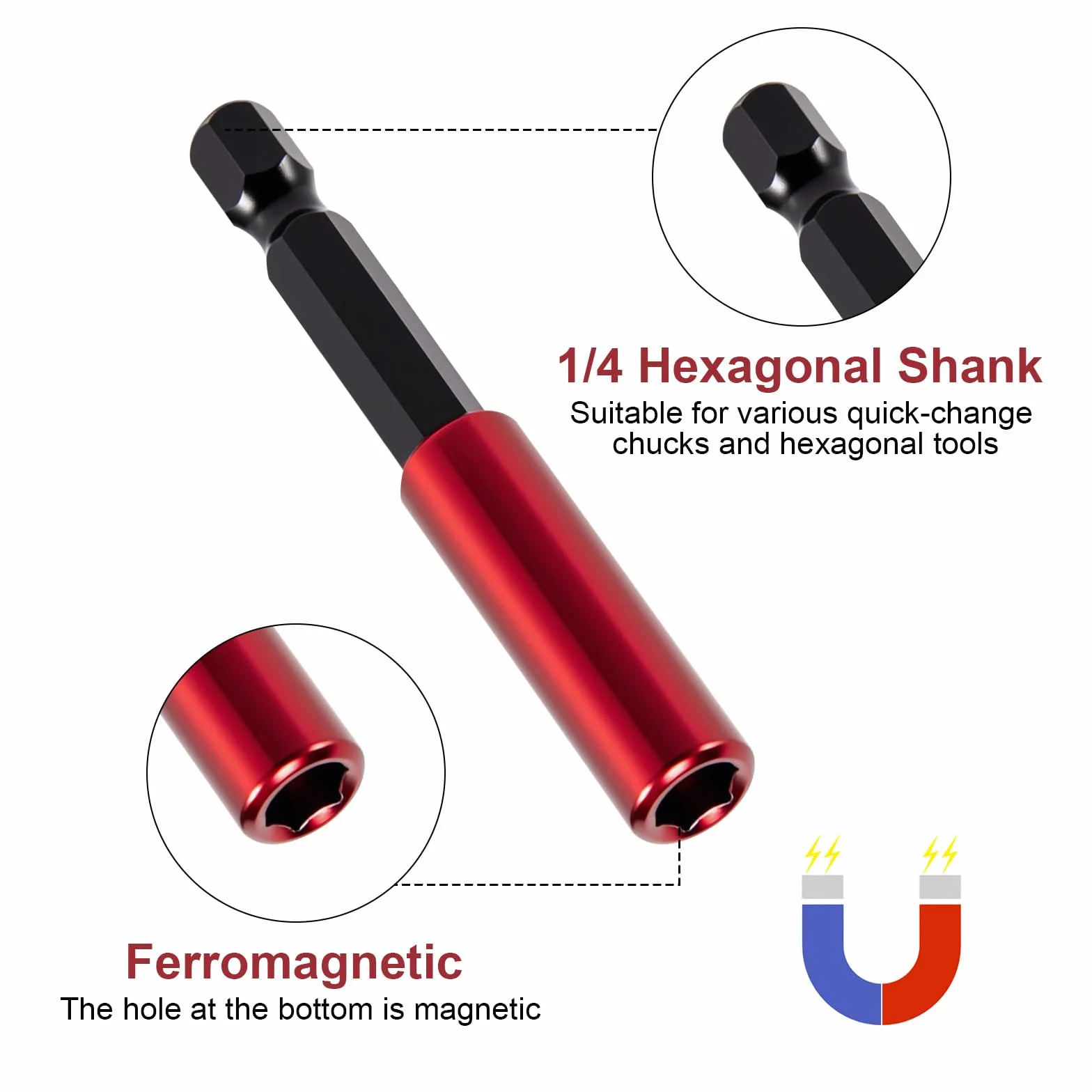 5-częściowy zestaw przedłużek bitów 1/4" z uchwytem sześciokątnym. Długie przedłużki bitów 50/60/100/150/300mm. Magnetyczne przedłużki bitów do wiertarki udarowo-srubowej i śrubokrętu