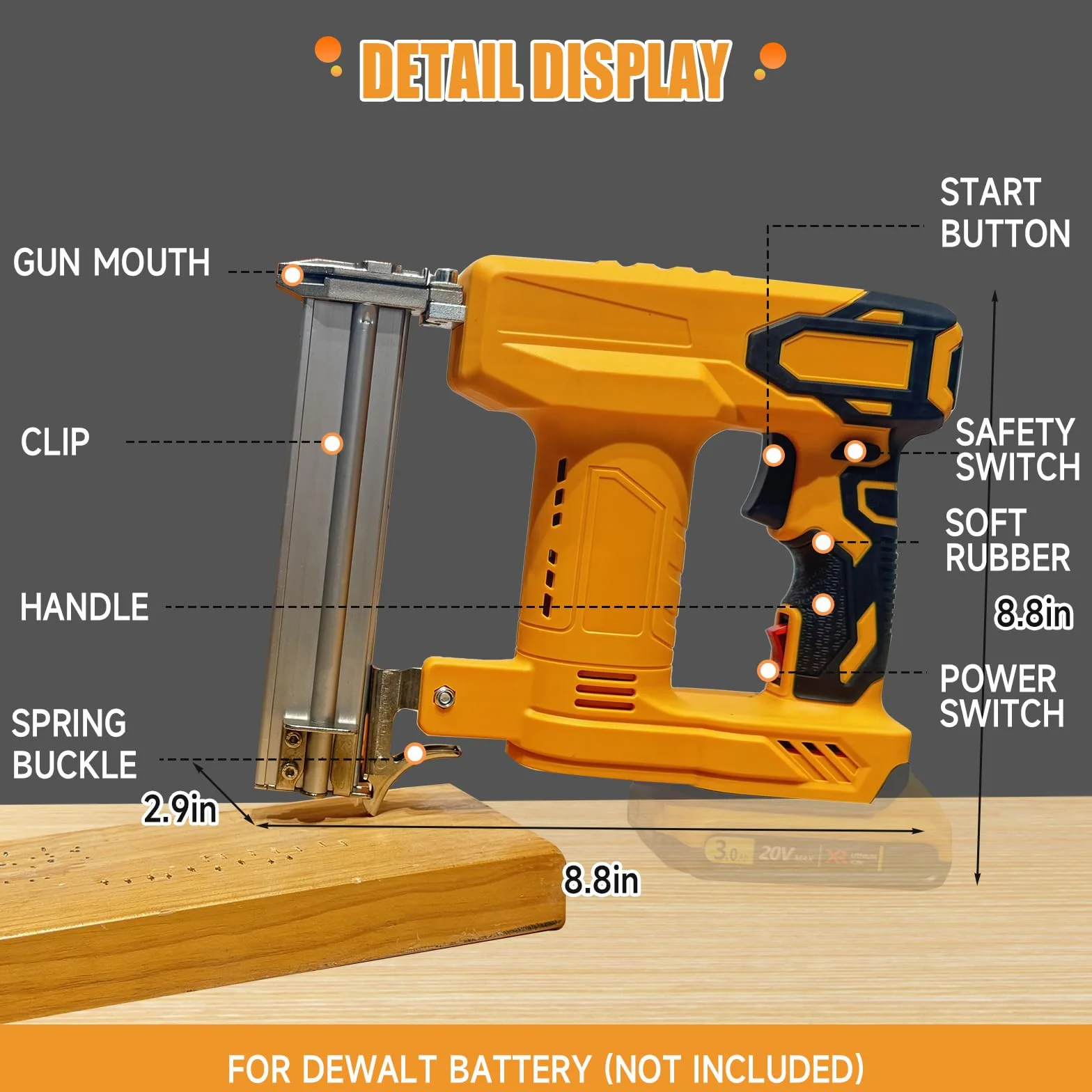 Akumulatorowa gwoździarka Brad do akumulatora Dewalt 18 V 20 V, elektryczna gwoździarka 2 w 1 18 GA, 1000 prostych gwoździ i gwoździ 500 U w zestawie do majsterkowania i obróbki drewna