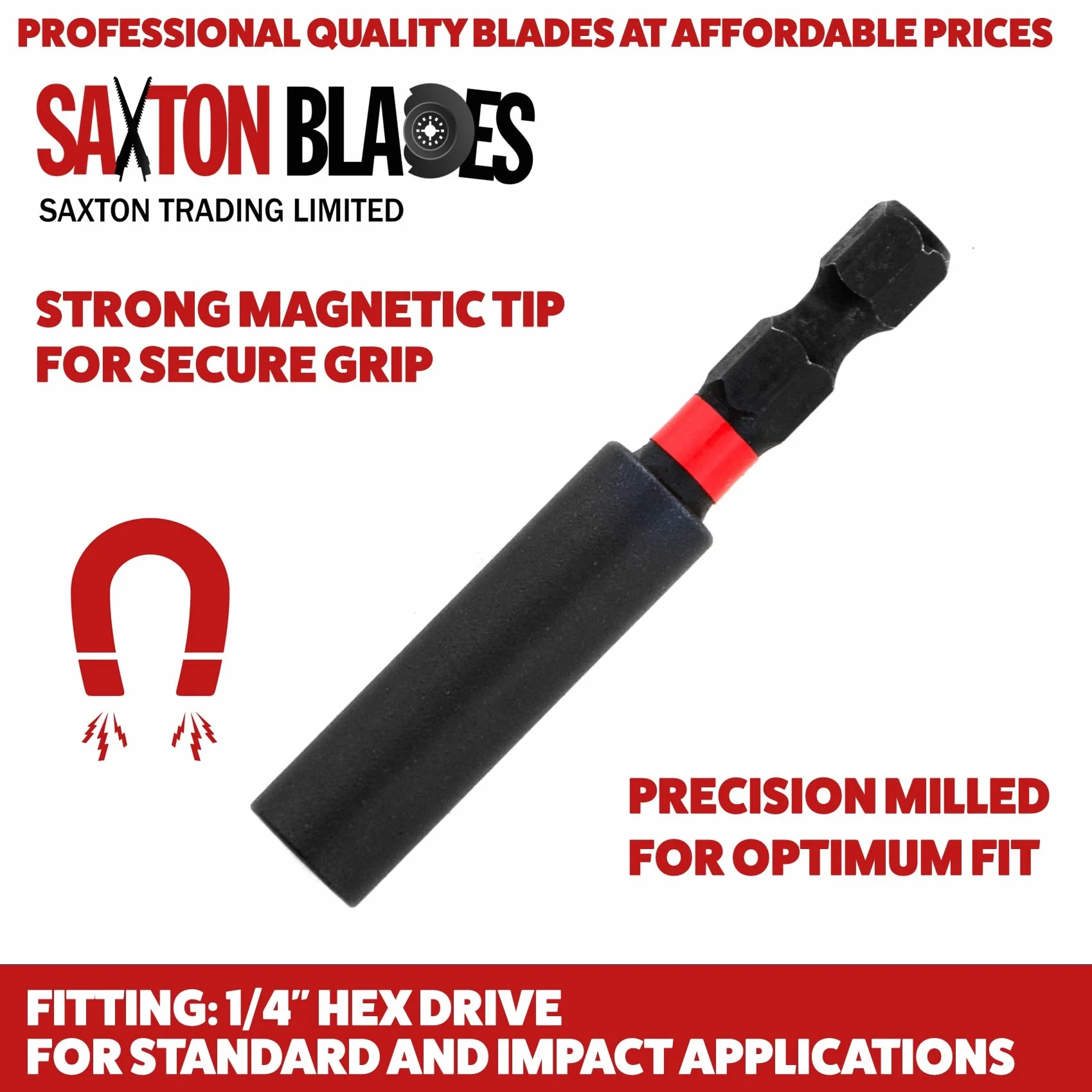 Saxton - Wytrzymałe wiertło magnetyczne – szerokość 60 mm i długość 152 mm – kompatybilne z wiertarkami Milwaukee Dewalt Bosch itp.