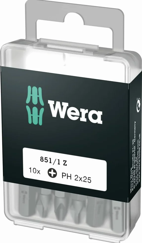 Wera 05072401001 Wyjątkowo wytrzymałe końcówki Phillips 851/1 Z PH2 x 25 mm, 10 sztuk