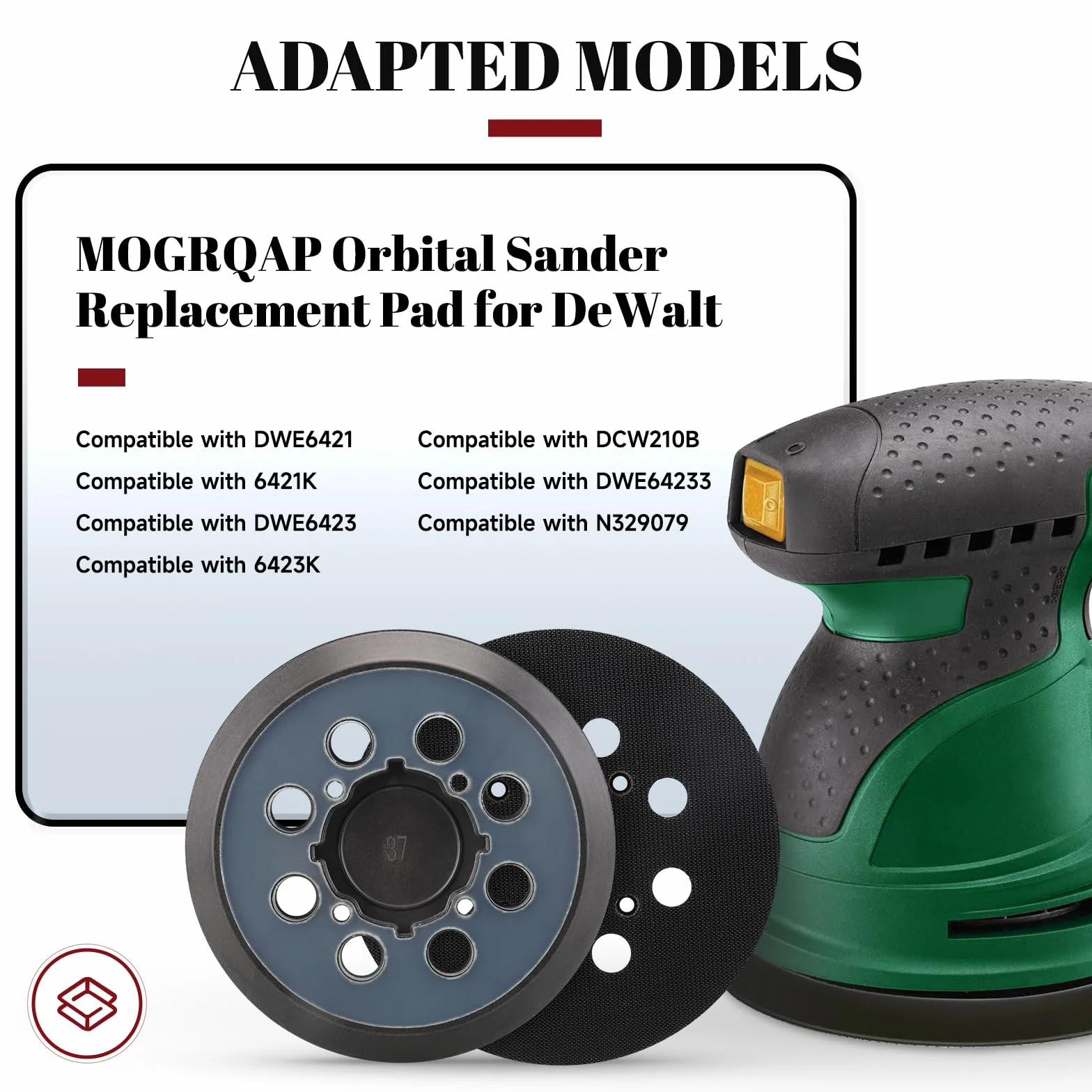 Podkładki szlifierskie 125 mm do Dewalt, 8 otworów, 4 otwory na śruby, haczyk i pętelka, talerz podporowy na rzep, zapasowa podkładka szlifierska, talerz szlifierski do szlifierek