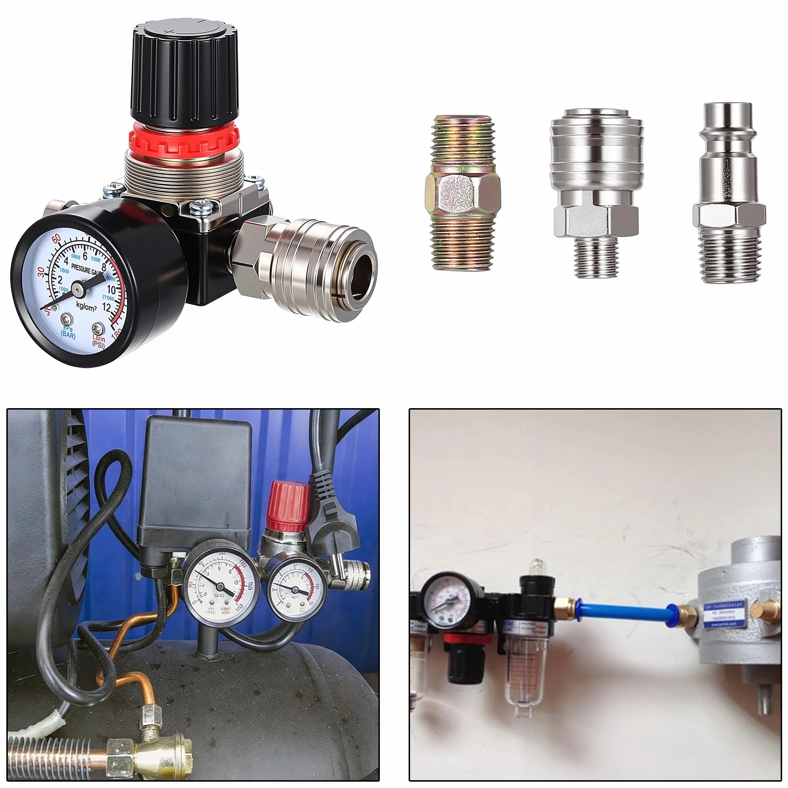 Regulator ciśnienia sprężarki powietrza 1/10.2 cm, przełącznik kontroli ciśnienia sprężarki powietrza z regulatorem zaworów, zawór sterujący 1/4 cala z 175PSI do narzędzi pneumatycznych
