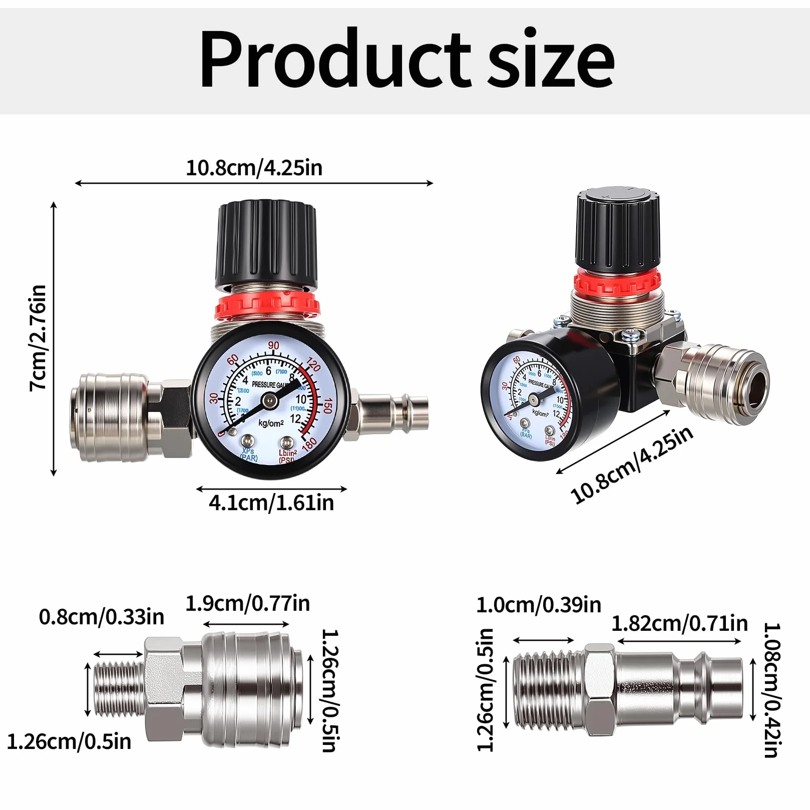 Regulator ciśnienia sprężarki powietrza 1/10.2 cm, przełącznik kontroli ciśnienia sprężarki powietrza z regulatorem zaworów, zawór sterujący 1/4 cala z 175PSI do narzędzi pneumatycznych