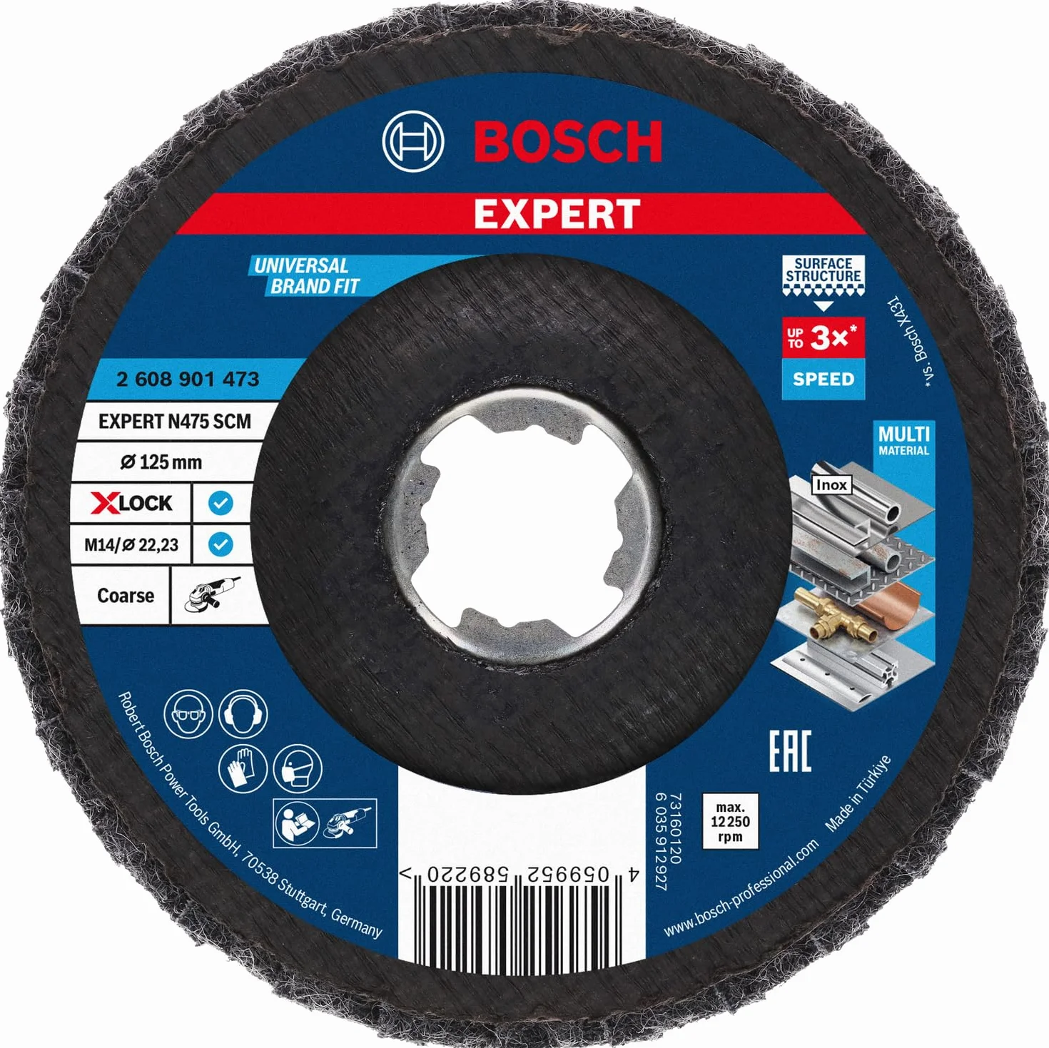 Bosch 1 x EXPERT N475 Surface Conditioning Material X-LOCK tarcze szlifierskie wachlarzowe (do blach stalowych, stali nierdzewnej, Ø 125 mm, gruboziarniste, profesjonalne akcesoria mała szlifierka