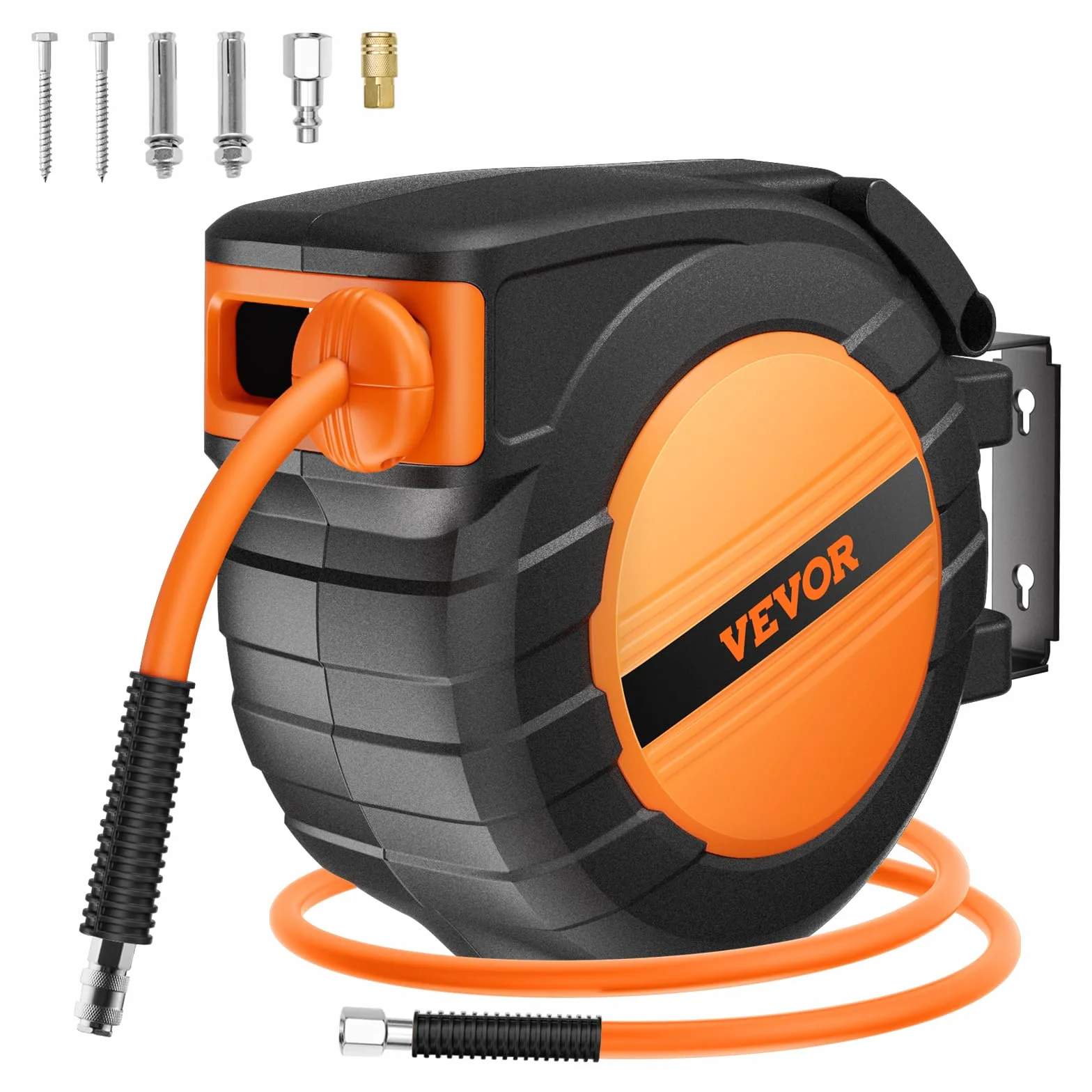 VEVOR Bęben na wąż pneumatyczny, wąż powietrza 9,52 mm x 15,24 m, maks. 300 psi, zwijacz węża z automatycznym zwijaniem, montaż sufitowy/ścienny, zamknięta rolka PP i uchwyt obrotowy 180°