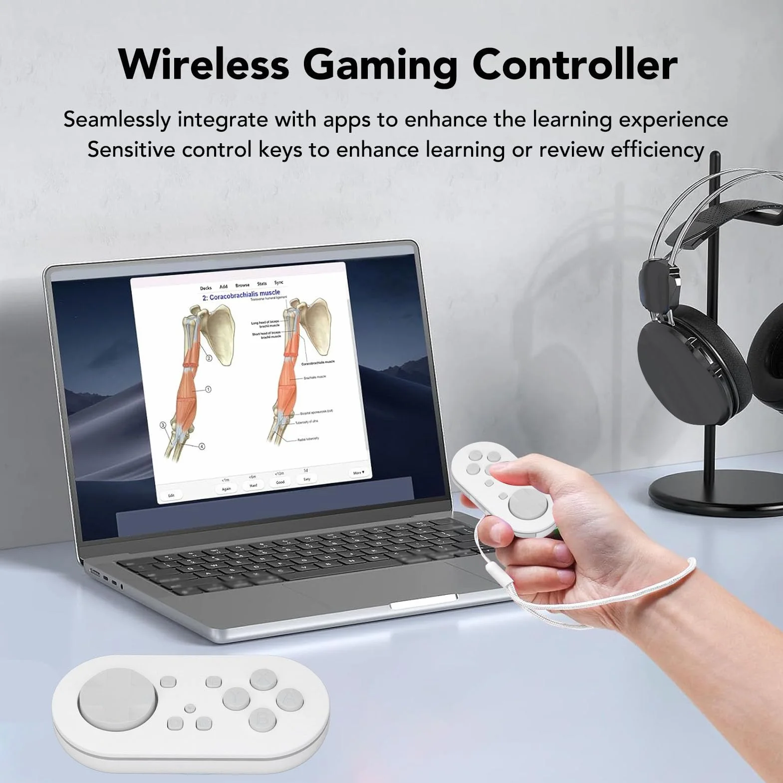 Kontroler Bezprzewodowy Gamepad dla Aplikacji Anki, Przenośny Kompaktowy Kontroler z Kablem i Paskiem do Przełącznika, Odpowiednie dla Studentów i Graczy (WHITE)