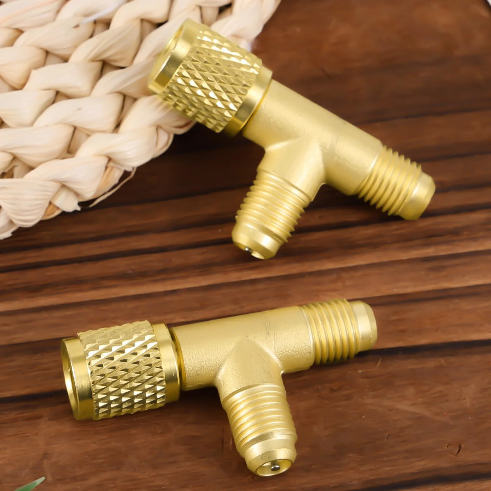 2szt Szybkozłączki Trójnik Dostępowy, 1/4'' Mosiężny Zawór SAE Adapter Trójnika do Części Klimatyzacyjnych do Manometru R22 R12 R134 Kolektor Pompy Próżniowej Głębokiej