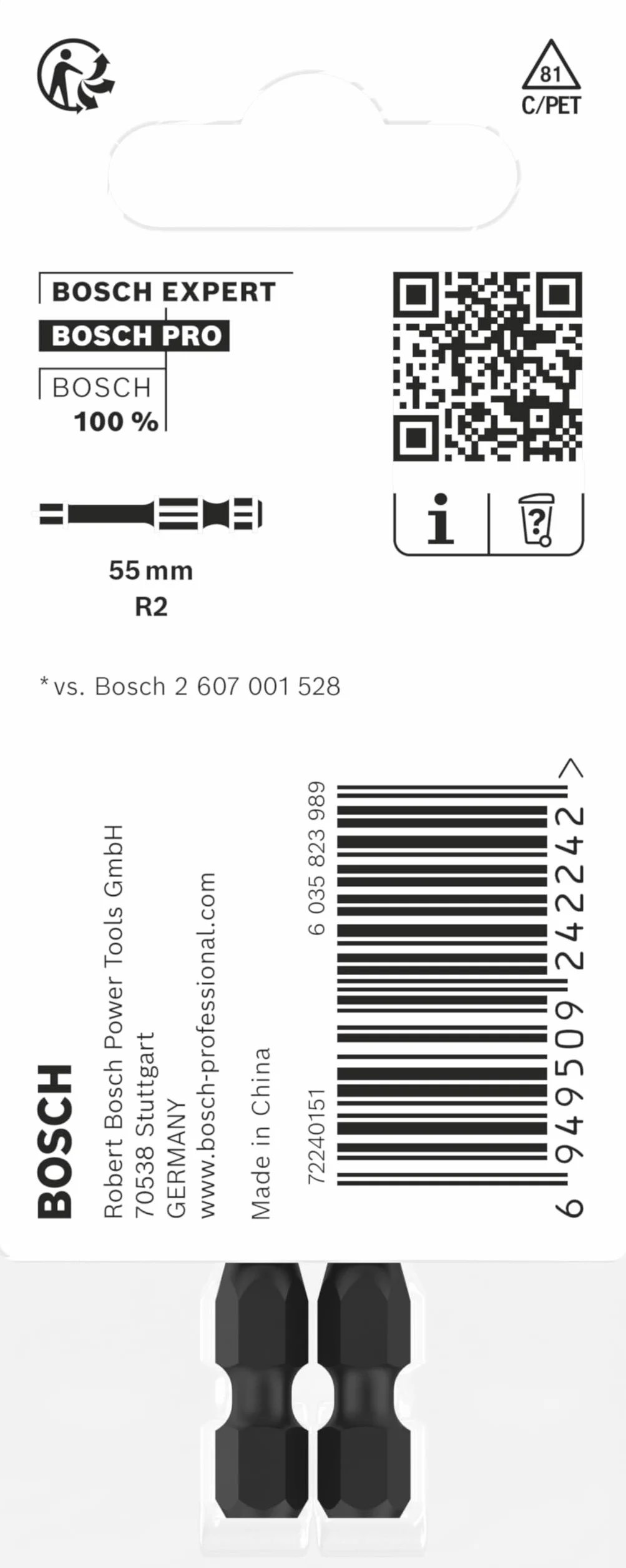 Bosch 2x Bit PRO Robertson Impact (125 x 50 mm, Professional Akcesoria Śrubokręt, Śrubokręt)