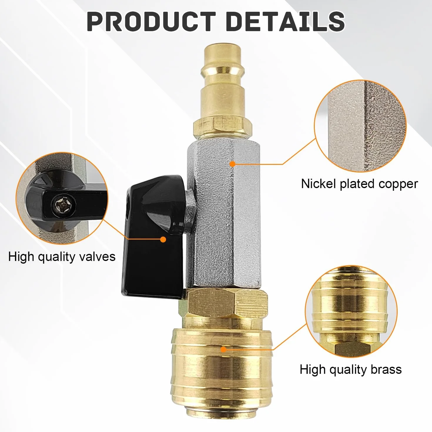 Akcesoria do sprężarek powietrza, mosiężny zawór szybkozłączki sprężonego powietrza, zawór kulowy 1/4", szybkozłączki pneumatyczne z dyszą 7.2 NW dla większości sprężarek