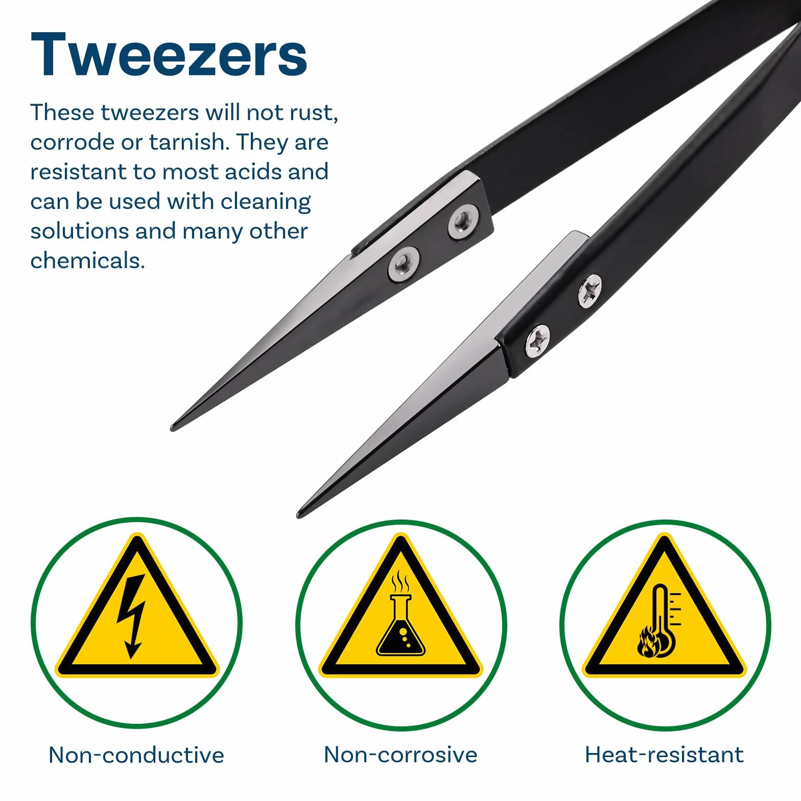 MMOBIEL 3 -PC. SET CERMIC TIPS SUTERING Pinteezje proste ciepło -odporne na 1600 c / 3000 F do naprawy elektronicznej, biżuterii, komputerów, laboratoryjnego rapu itp. -Czarny