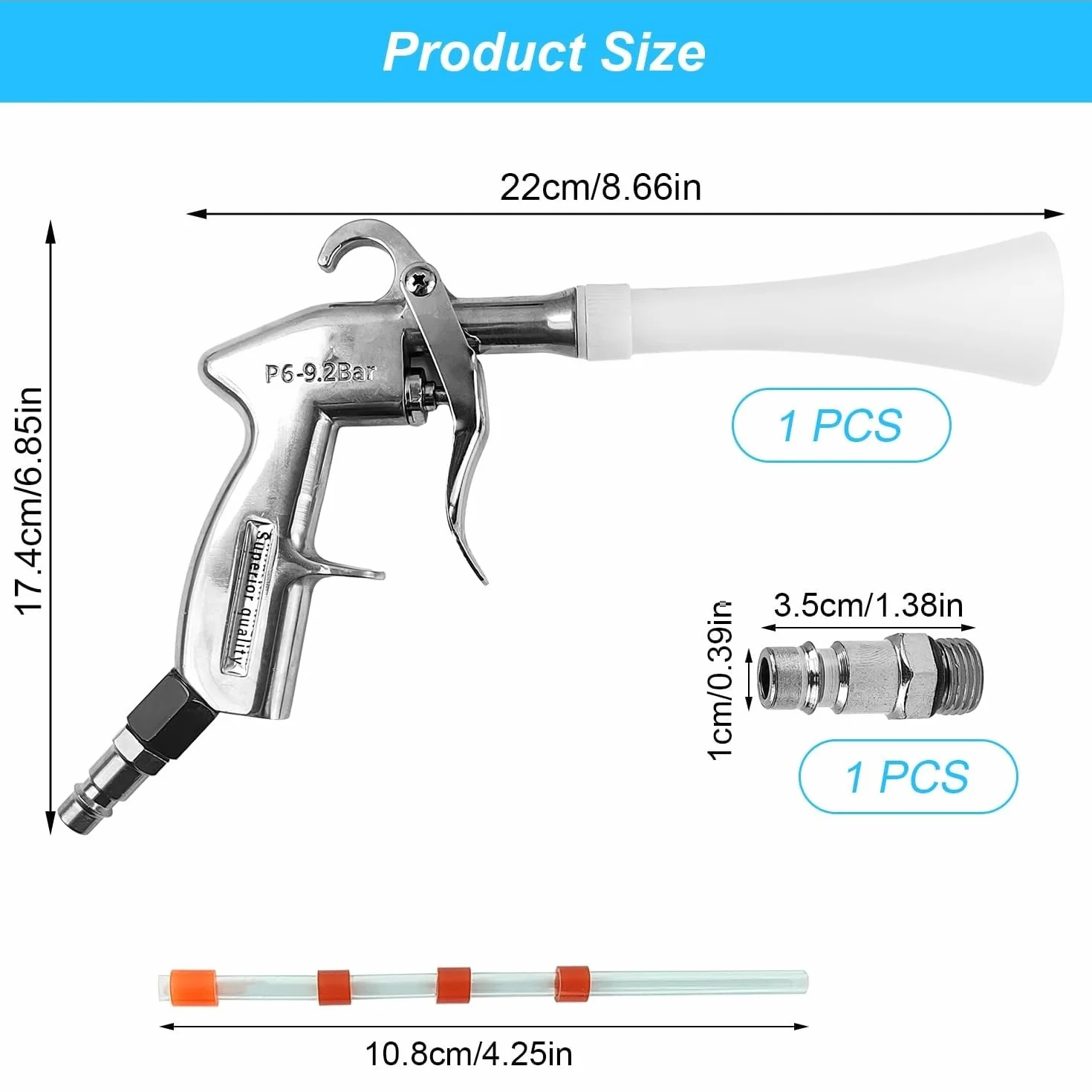 Pistolet do czyszczenia sprężonym powietrzem, pistolet na sprężone powietrze, pistolet pneumatyczny do wywiewania sprężonego powietrza, 6-9,2 barów pistolet na sprężone powietrze, pistolet