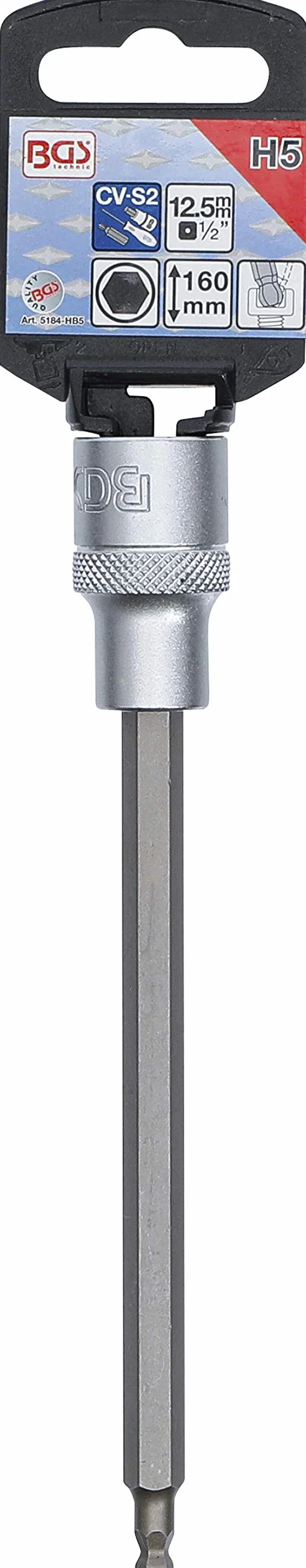 BGS 5184-HB5 | Nasadka do bitów | długość 160 mm | 12,5 mm (1/2") | gniazdo sześciokątne z głowicą kulkową 5 mm