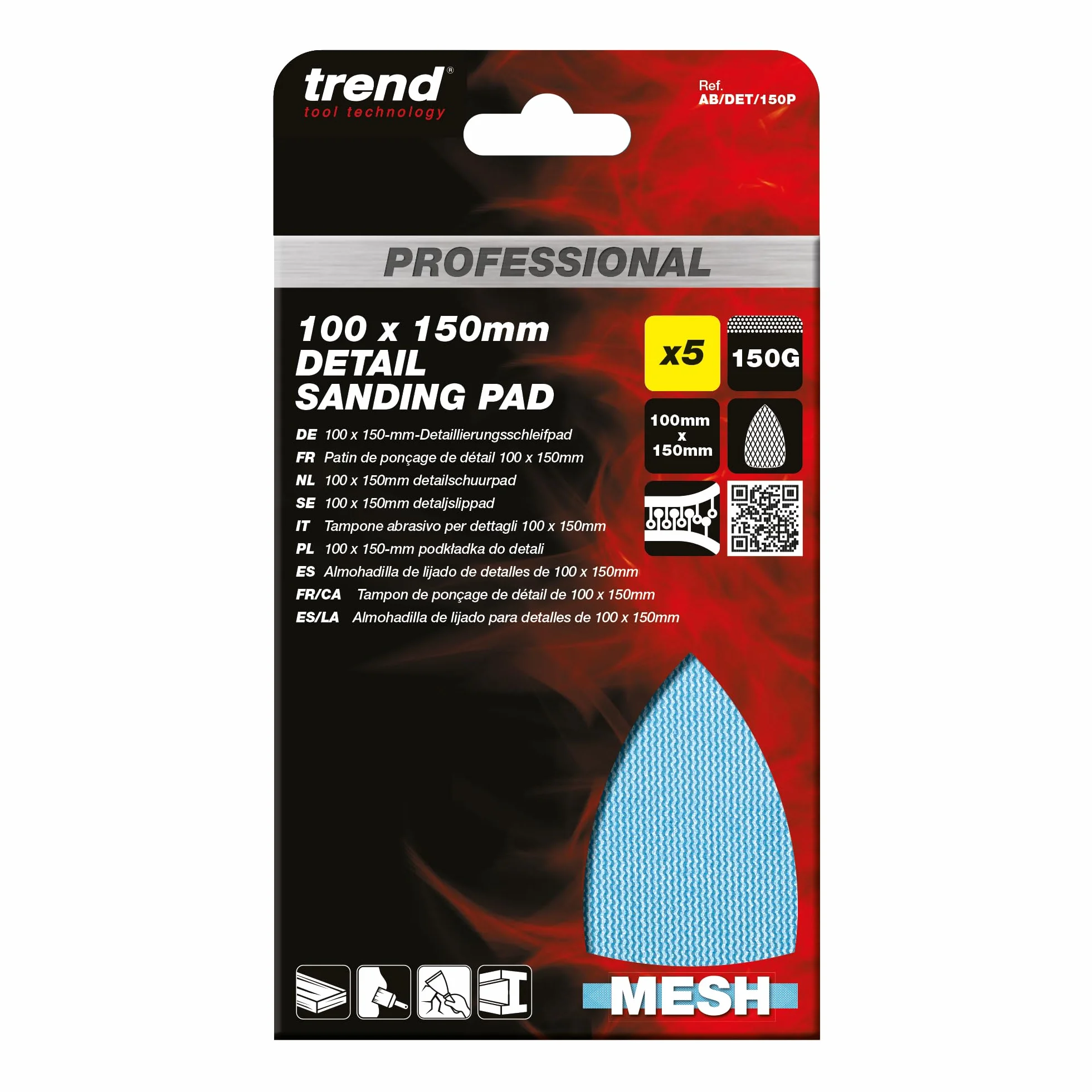 Trend Professional Podkładki Detaliczne 100 × 150 mm, 150, siatka ścierna, precyzyjne wykończenia, AB/DET/150P