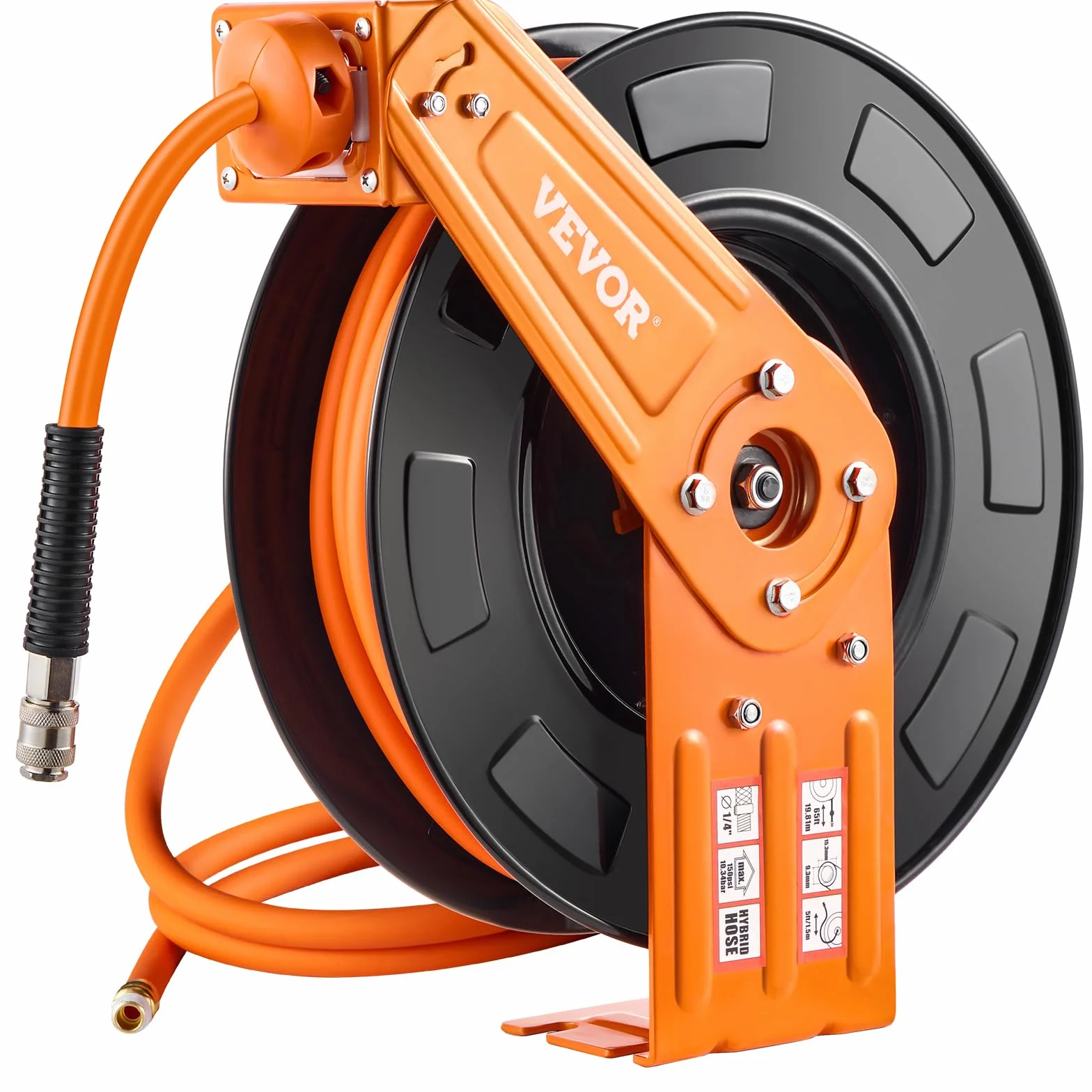 VEVOR Wąż pneumatyczny, bęben do węża, 9,52 mm x 19,81 m, hybrydowy wąż powietrza, maks. 300 psi, zwijacz węża z automatycznym zwijaniem i przewodem zasilającym, do montażu na suficie/ścianie, do
