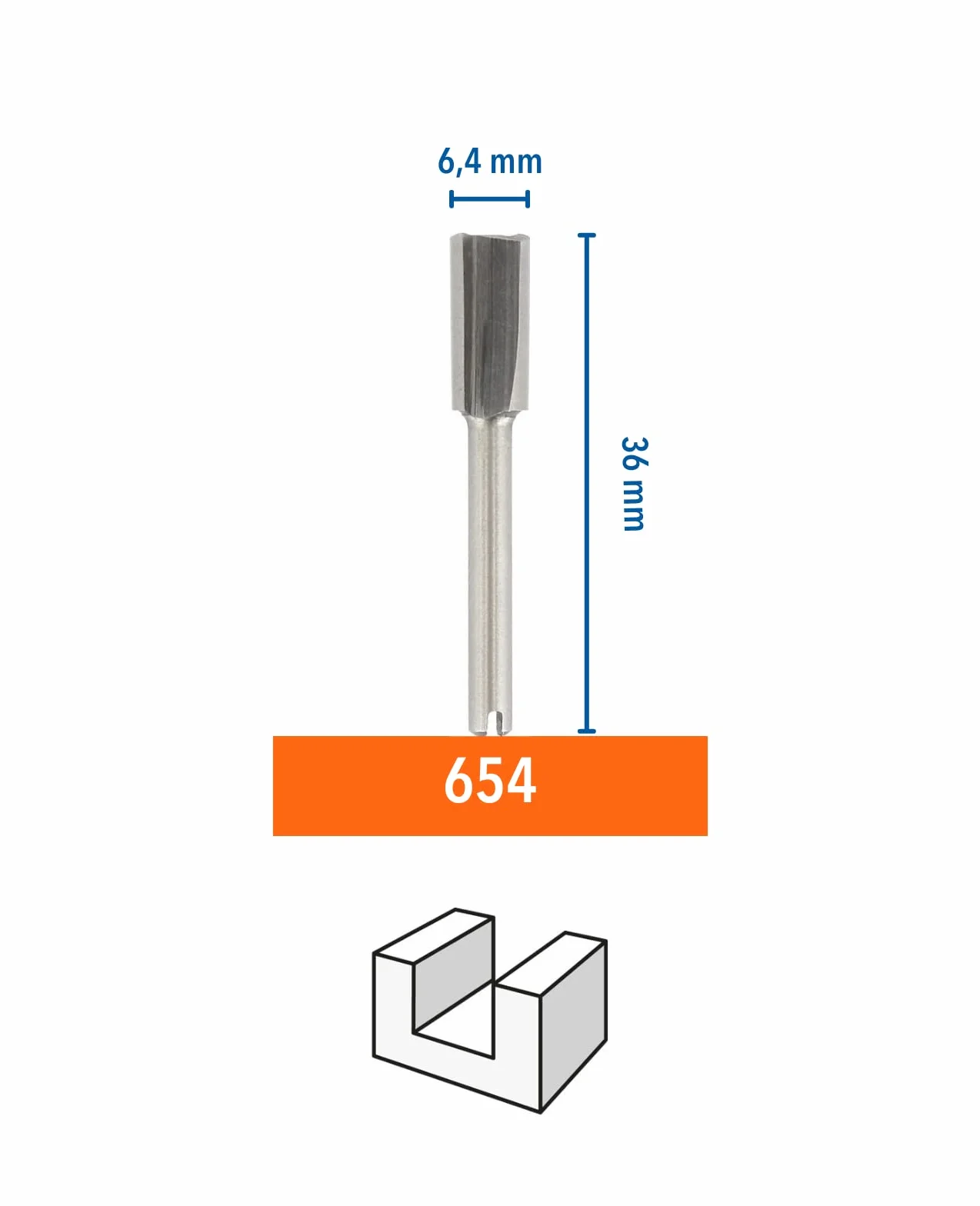 Dremel 654 akcesoria frez do zarysów płaskich HSS – akcesorium obrotowe do inkrustacji i frezowania zarysów płaskich 6,4 mm