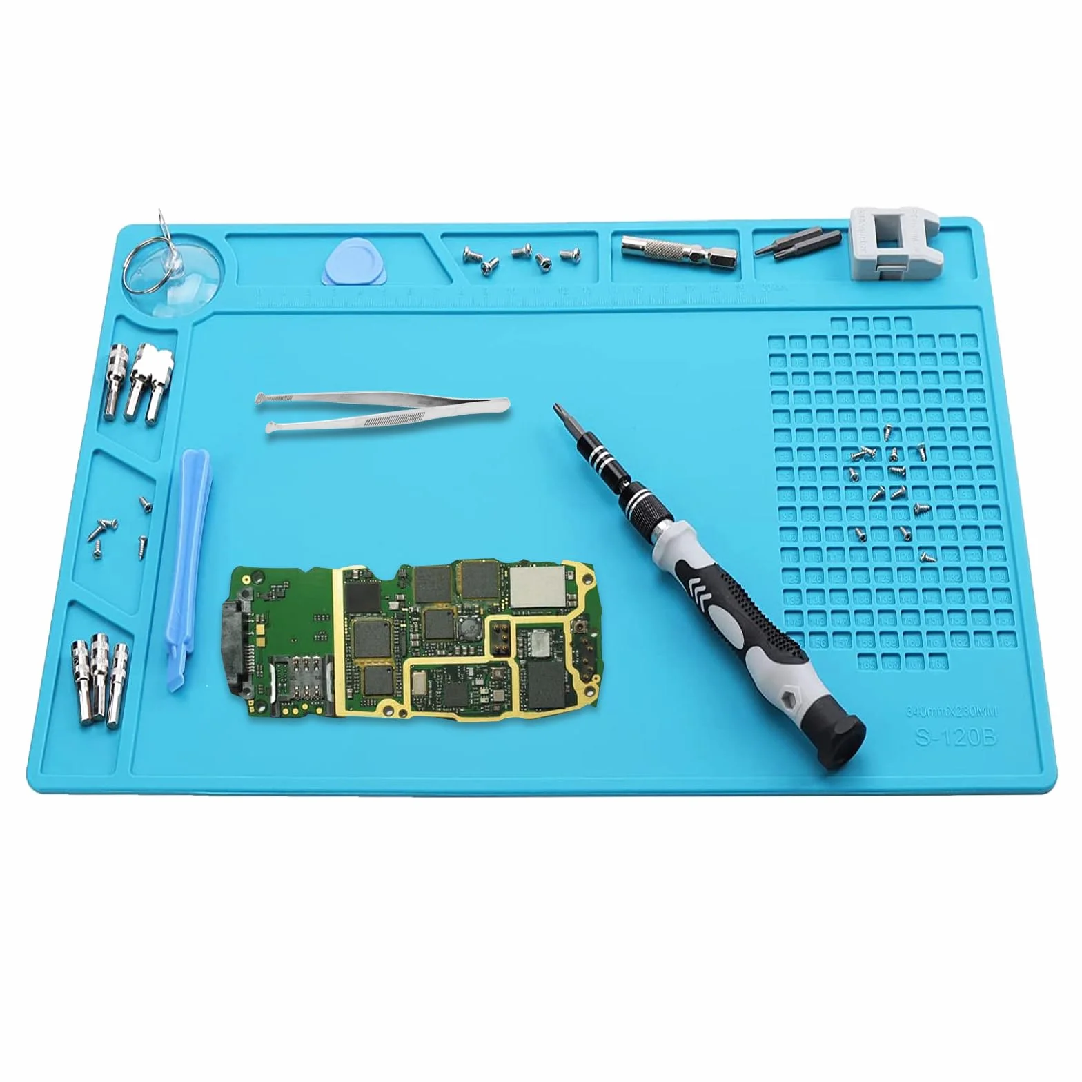Mata lutownicza, antystatyczna mata naprawcza, 34 x 23 cm, mata lutownicza ze skalą i pozycją śruby, magnetyczna mata lutownicza, do naprawy elektroniki mobilnej, smartfonów, zegarków